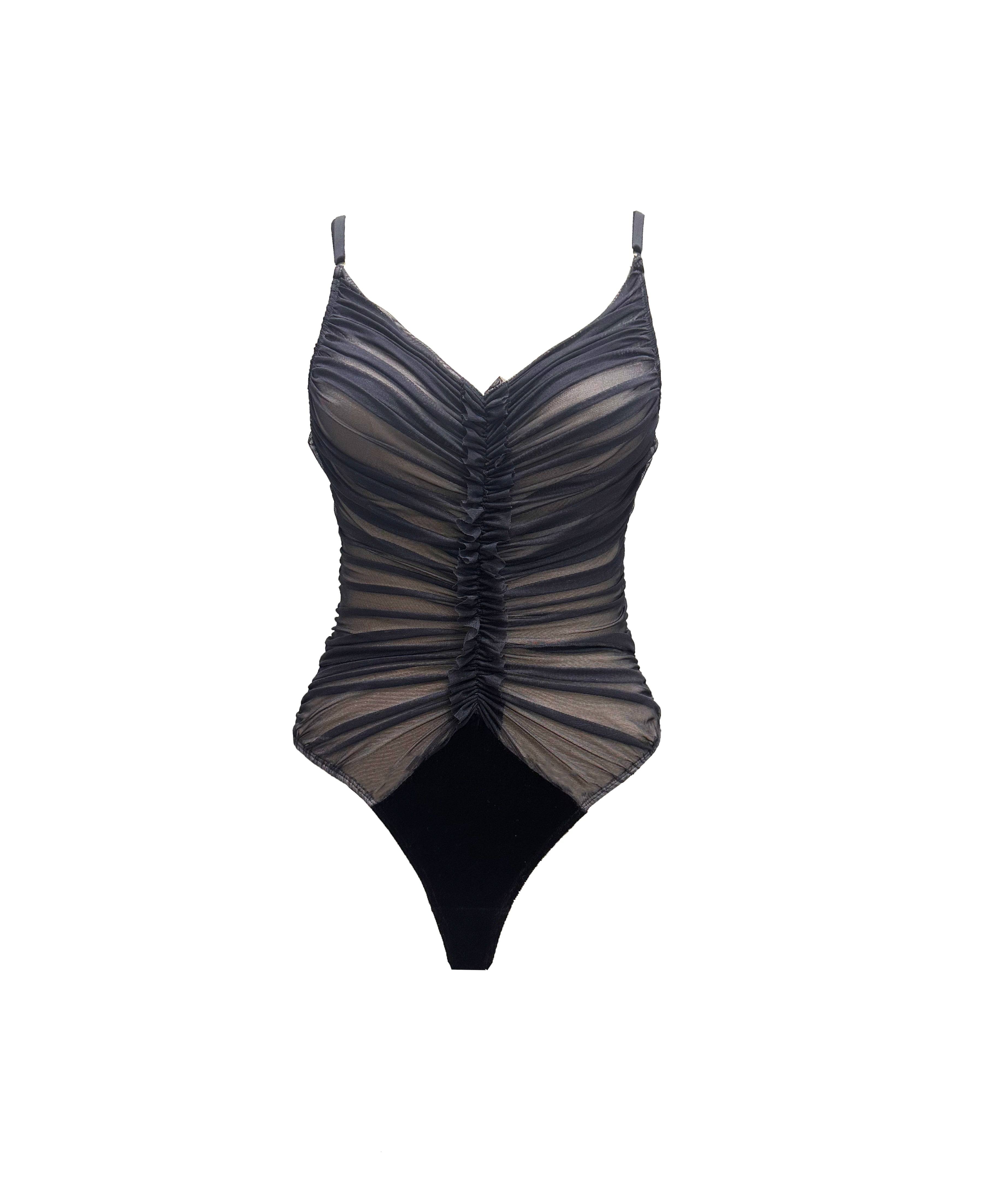 Carol Coelho Women's Black Terminator Tulle Ruched Bodysuit In Black