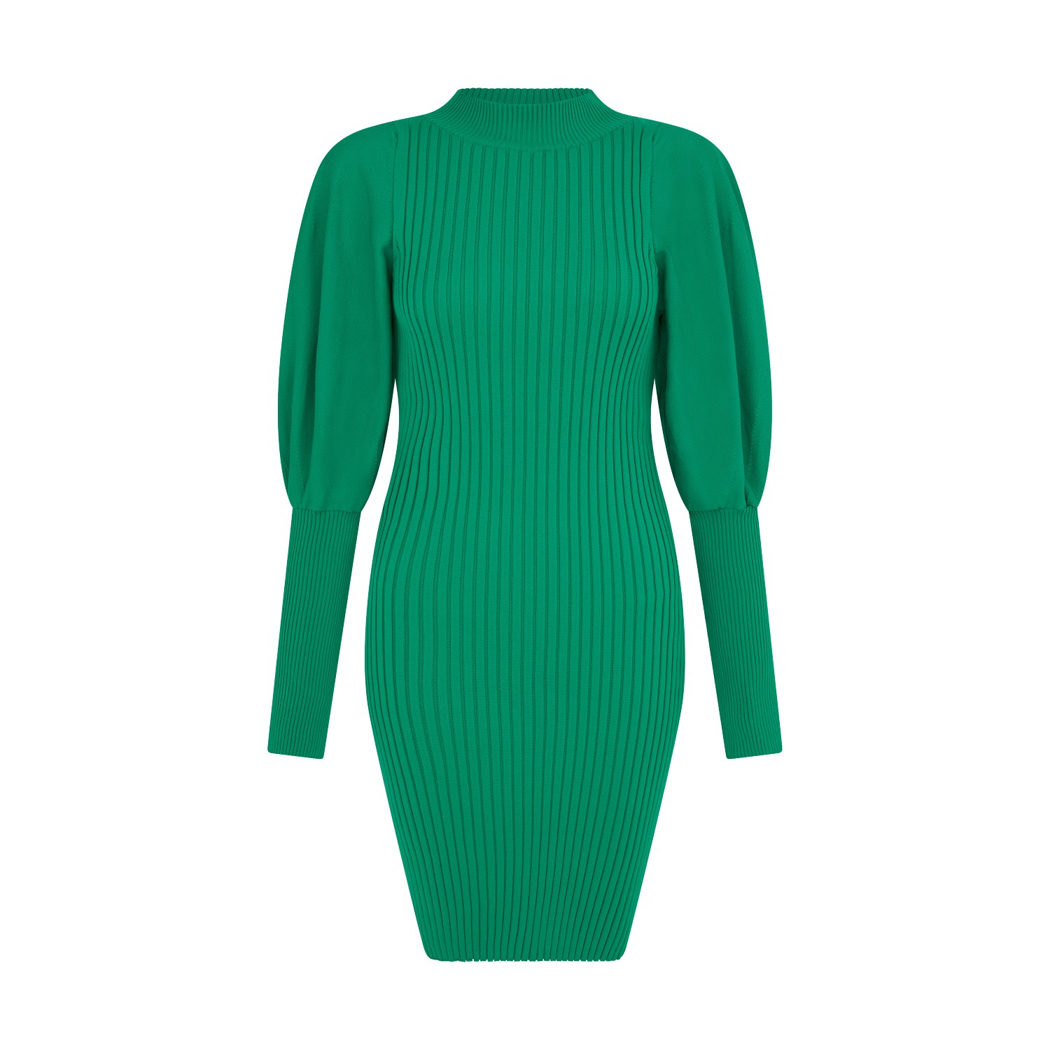 Women’s Funnel Neck Puff Sleeve Jumper Dress In Green Haze Small Sour Figs