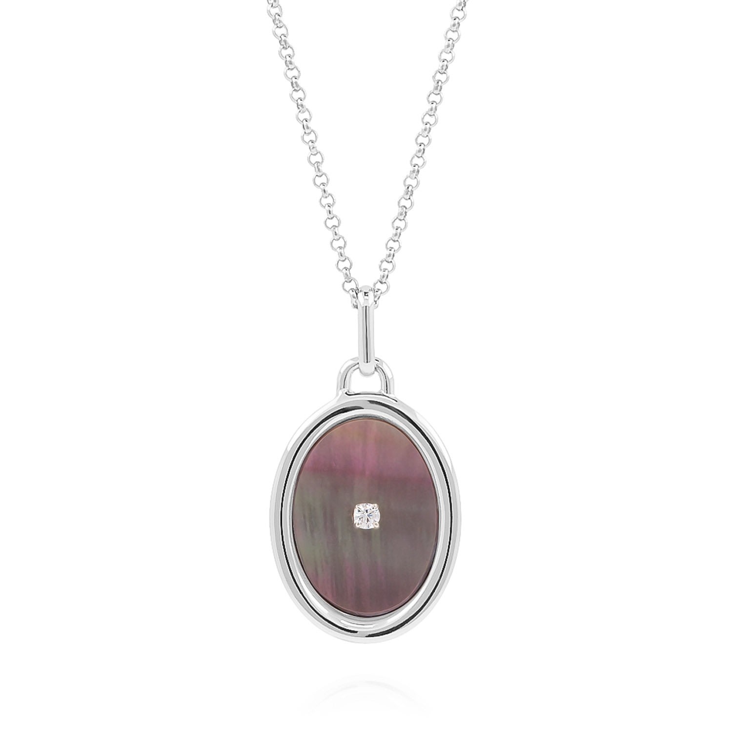 Cote Cache Women's Mother Of Pearl Silver Mirror Pendant Necklace In Silver
