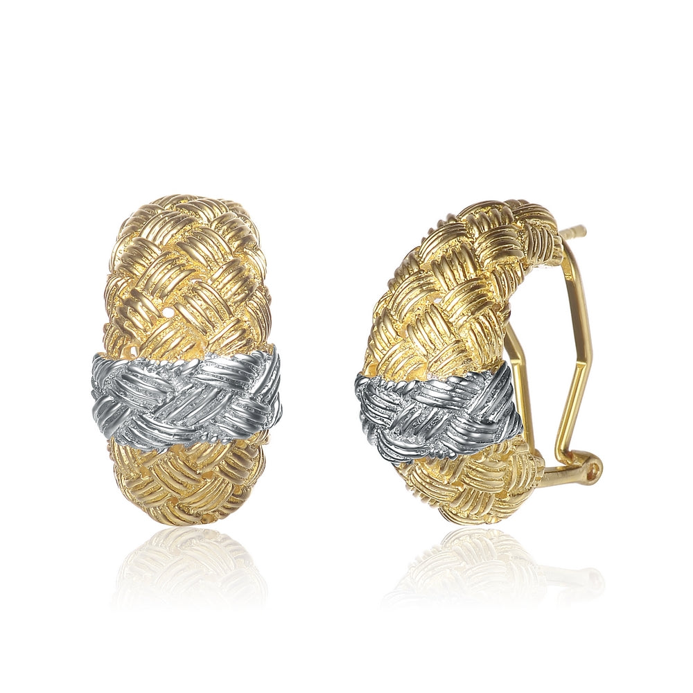 Genevive Jewelry Women's Gold / Silver Two Toned Weaved Designed Hoop Earrings In Gray