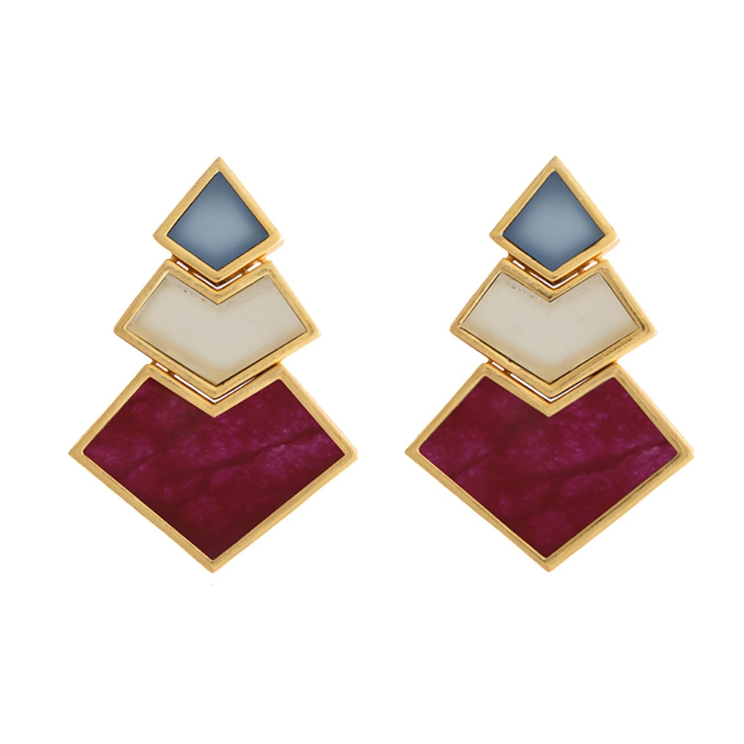 Lavani Jewels Women's Blue, White & Garnet Nefertiti Earrings In Gold