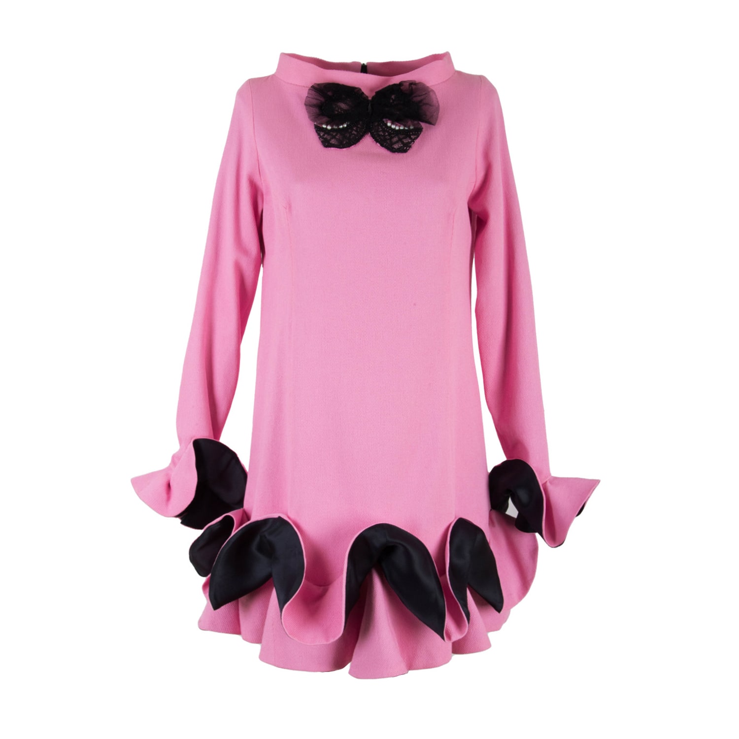 Women’s Pink / Purple / Black Dual-Fabric Cotton & Silk Frilled Flared Dress Small Rua & Rua