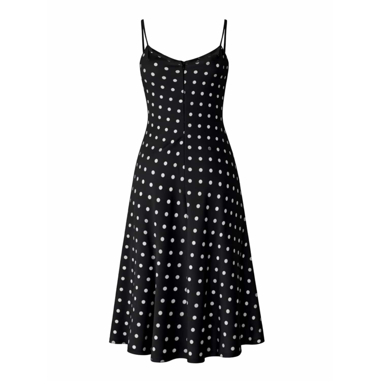 black and white polka dot fit and flare dress Boho Black and White Satin Puff Sleeves Maxi Polka Dot Dress with Slit