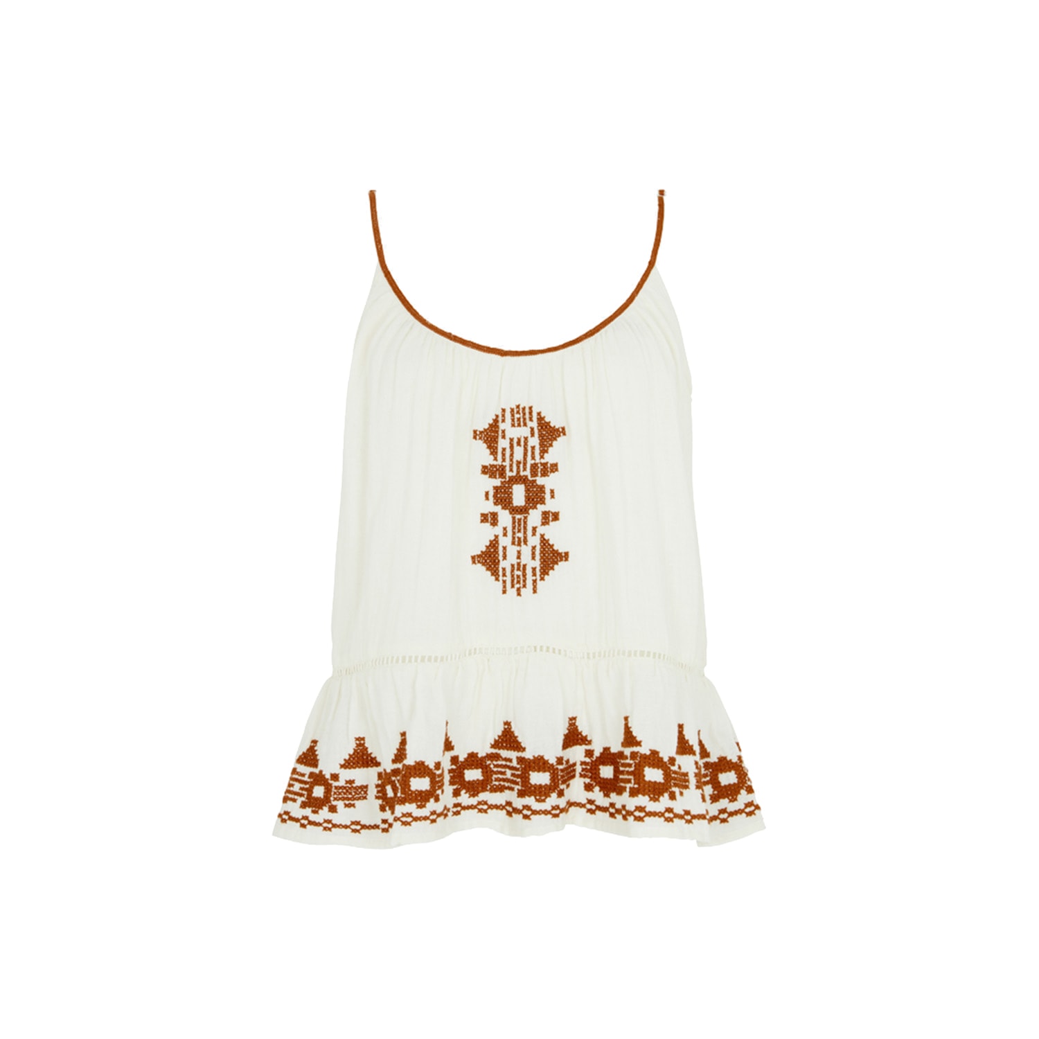 Women’s White / Brown Lilly Ivory Cotton Cami Top With Henna Embroidery Extra Small Raffya