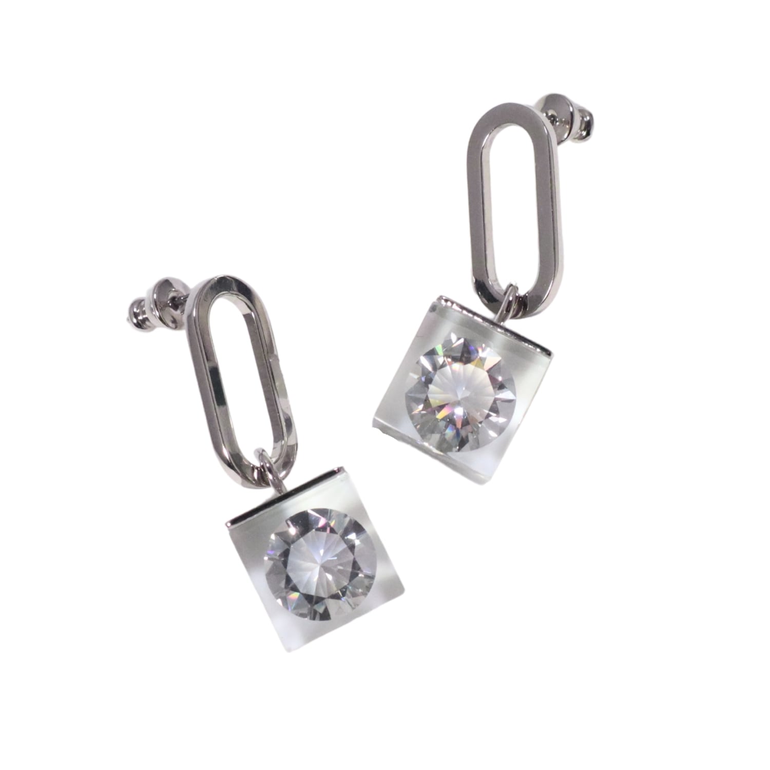 Iostudio Women's Sparkle Oval Earring Silver