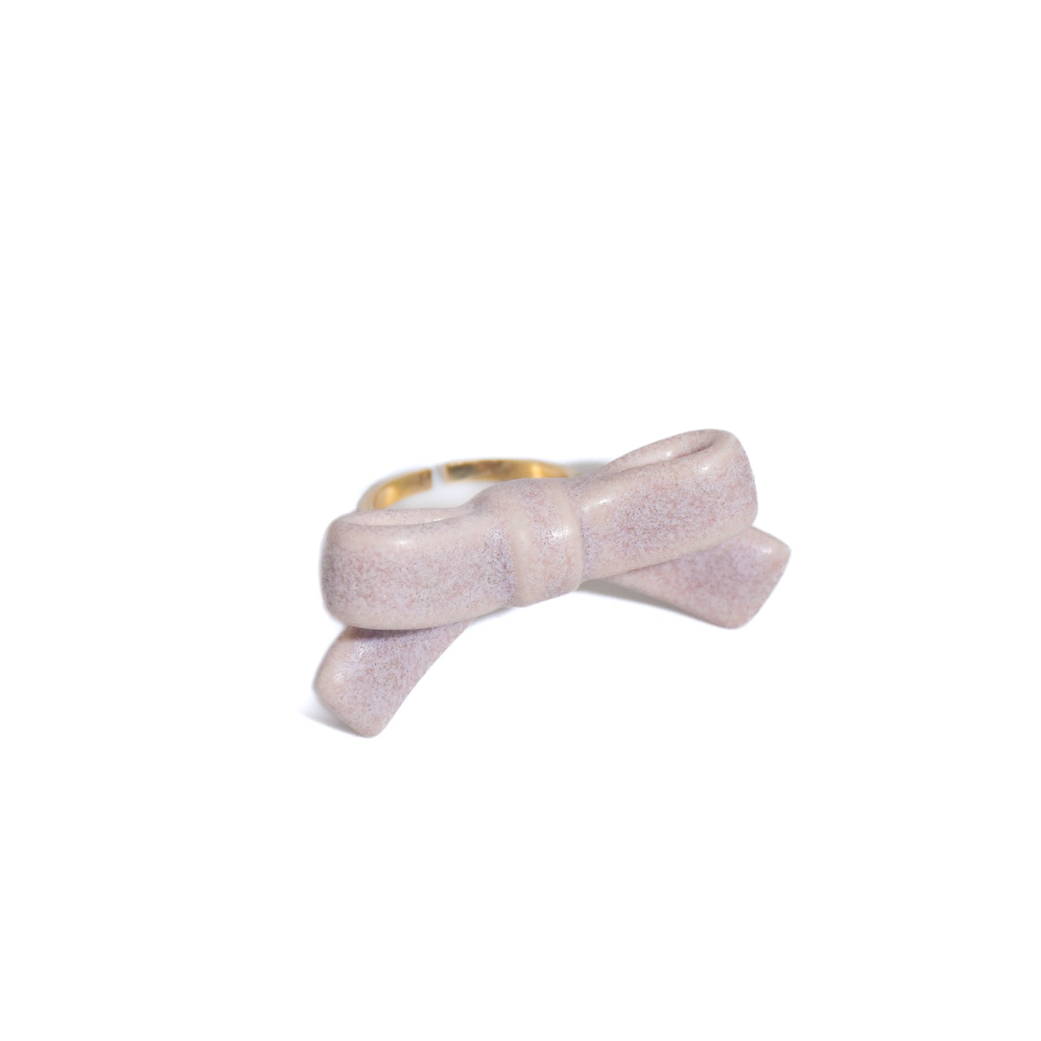 H2 Studio Women's Pink / Purple Bowtie Maniac Small Ribbon Ceramic Bowtie Gold Plated Brass Ring Rose Rock