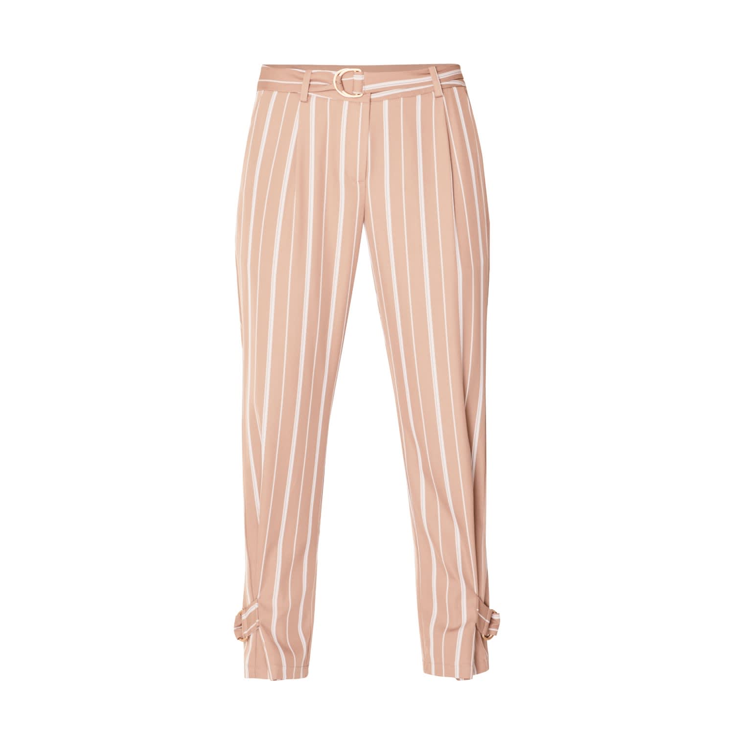 pink and white striped trousers