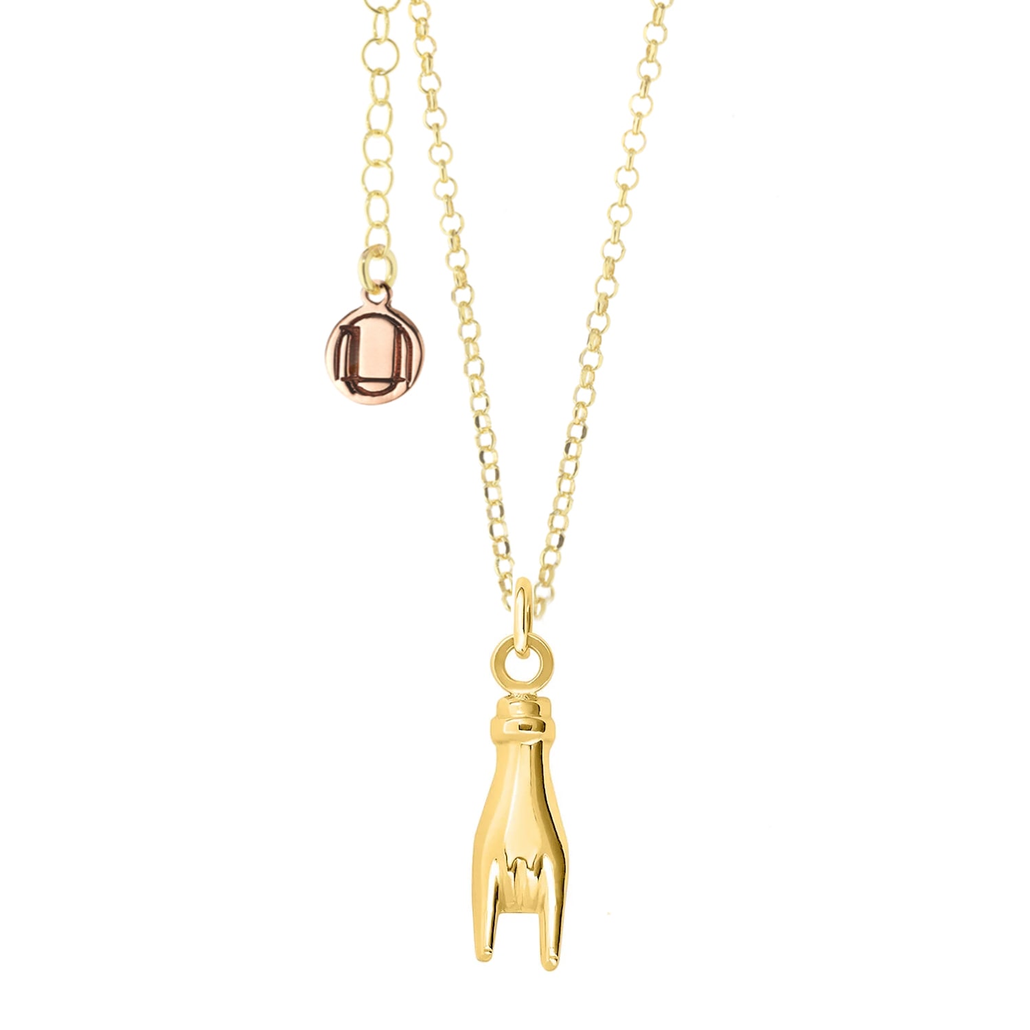 Unaloe Women's Sterling Silver Gold-plated Necklace With Horn Hand Pendant - Elegance And Protective Charm