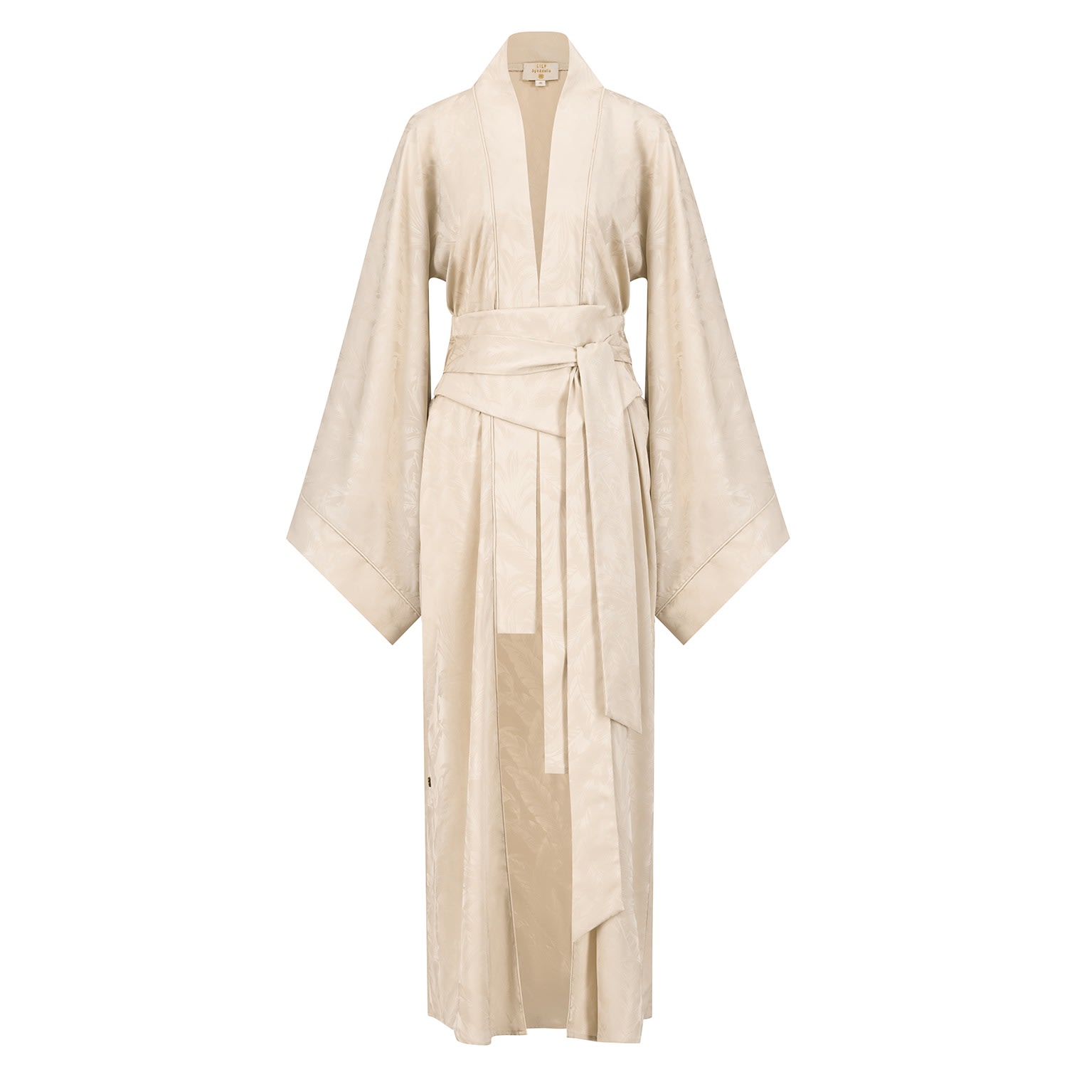 Women’s Neutrals Kimono Abaya In Engraved Silk With High Waist Belt In Sand Shell Color Large Azzalia