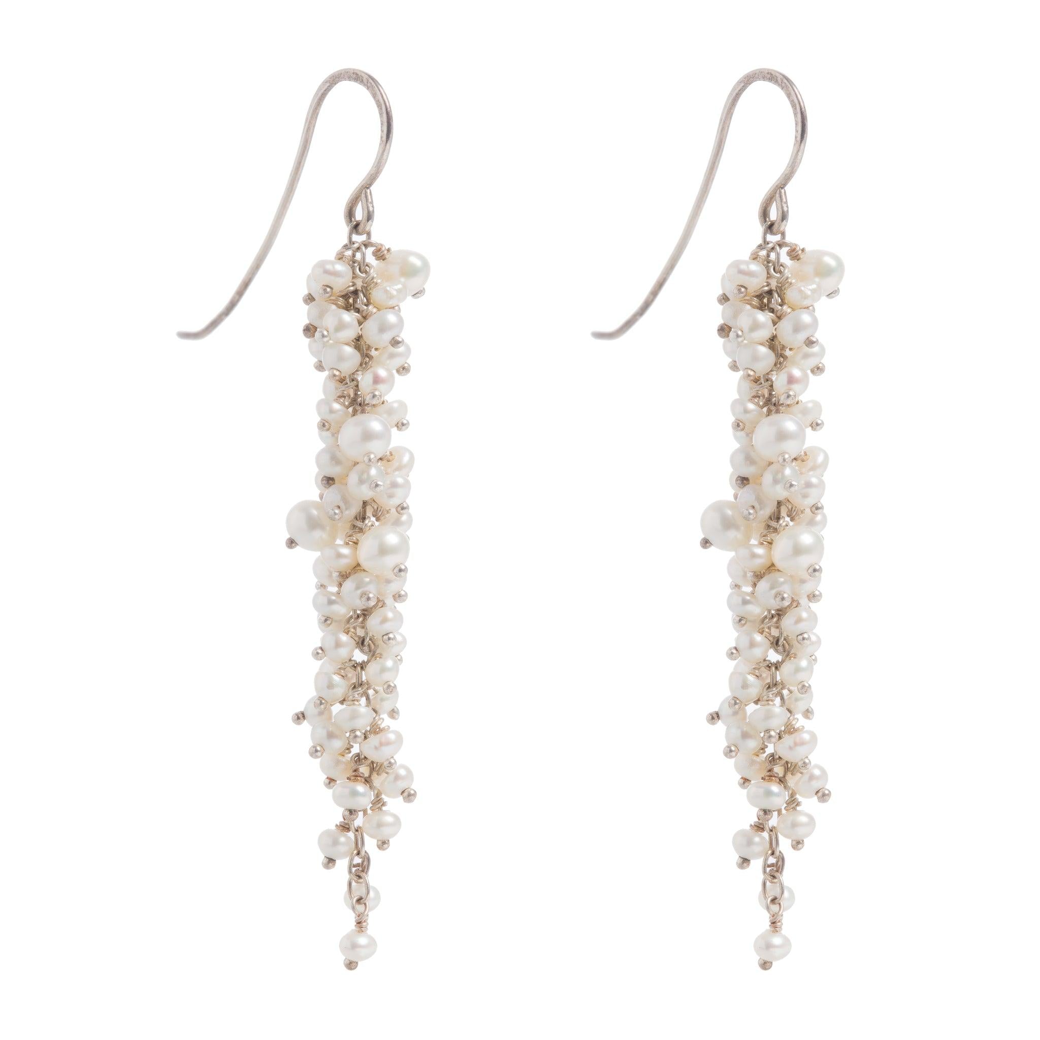 Freya Rose Women's White / Silver Delicate Silver Pearl Drops In Burgundy