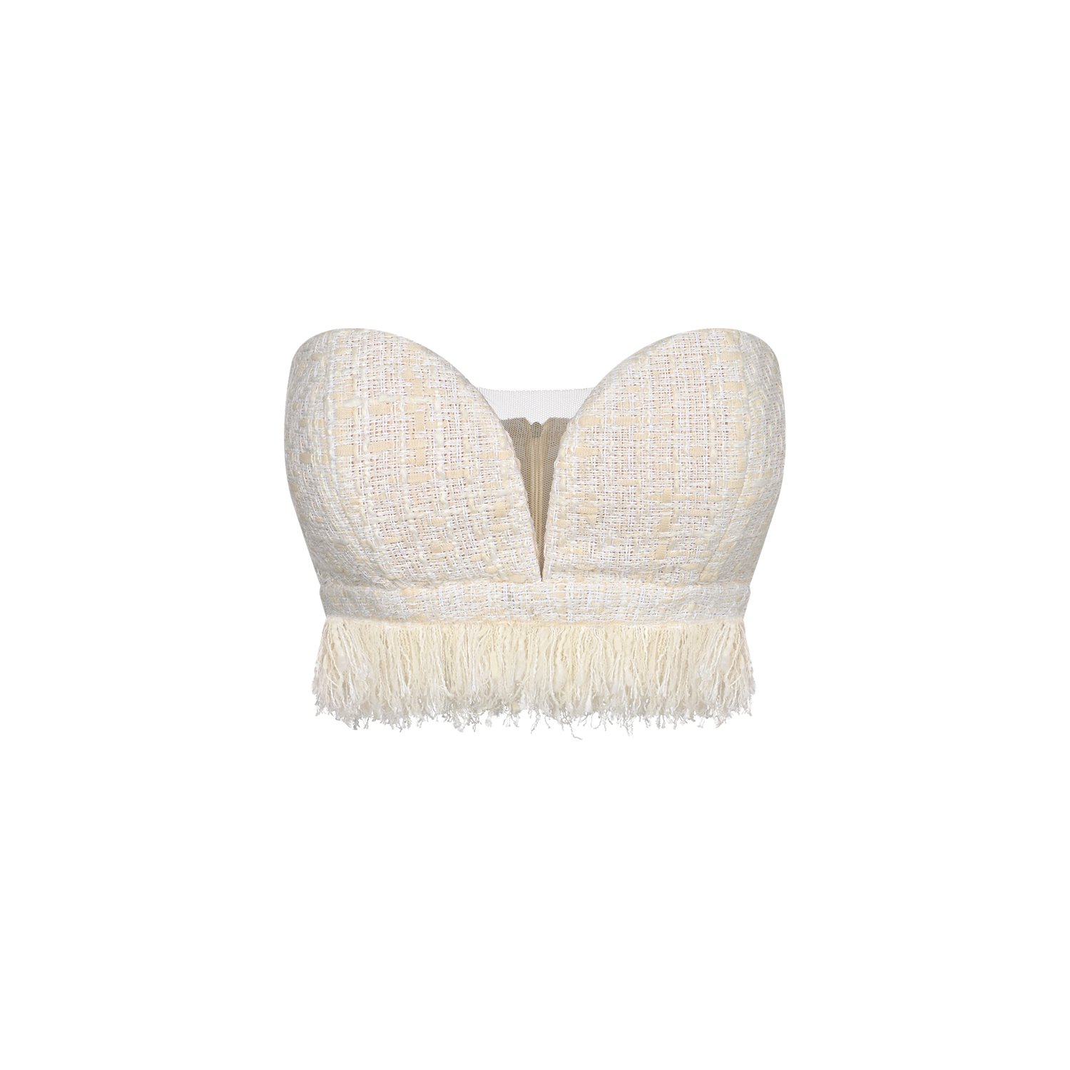 Merlenne Women's Neutrals Tweed Bustier With Fringes