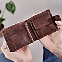 Vida Vida Vida Dark Brown Leather Tri Fold Wallet With Rfid In Fold