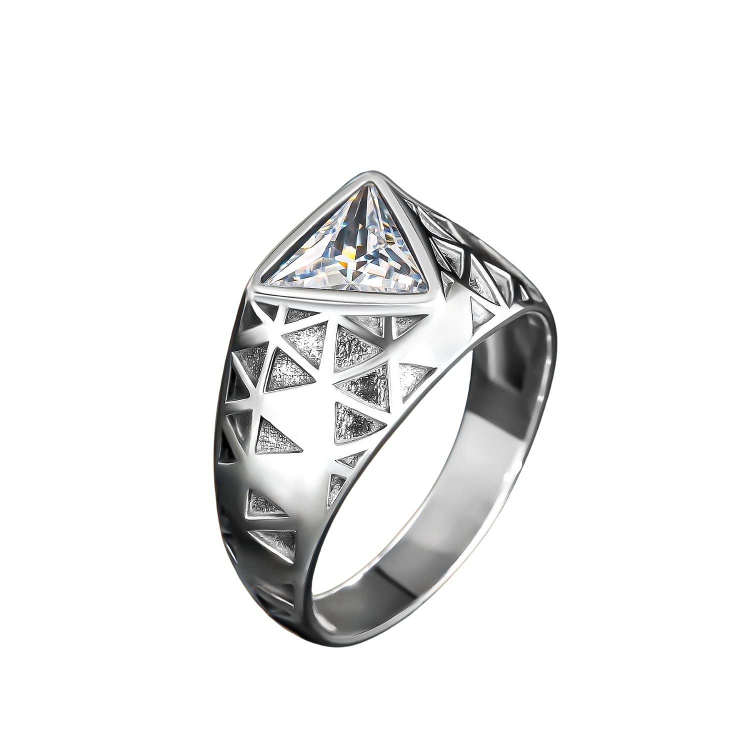 Ring Of The King Sterling Silver Ring With Triangle White Diamond Stone For Men