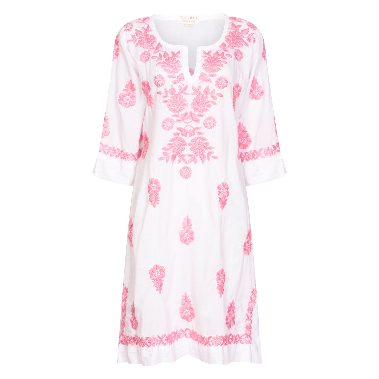 Women’s White Harriet Dress With Pink Hand Embroidery Medium Nologo-Chic