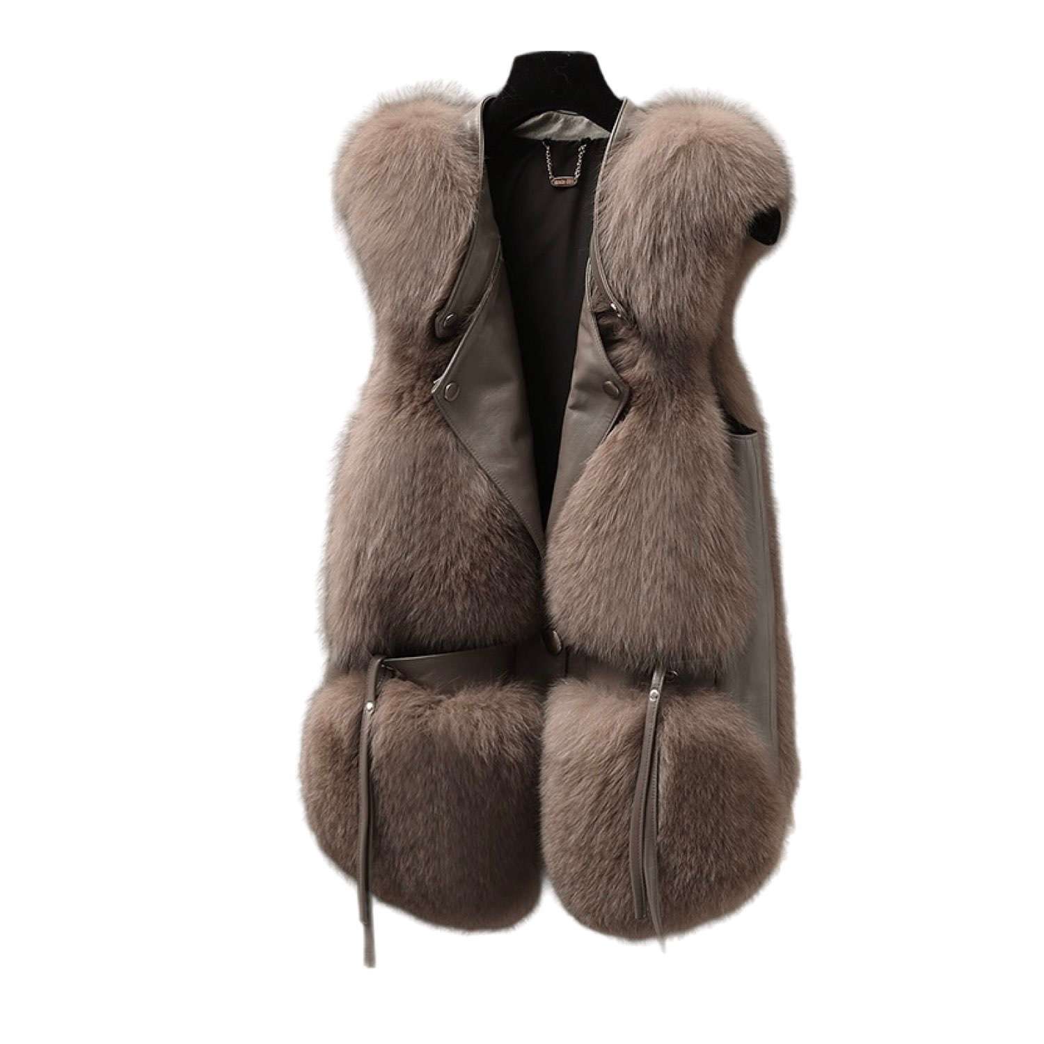 Women's Brown / Gold Galaxy Brown Vest Eco Fox Fur Friendly Zipper | Large | Wjy Studio London
