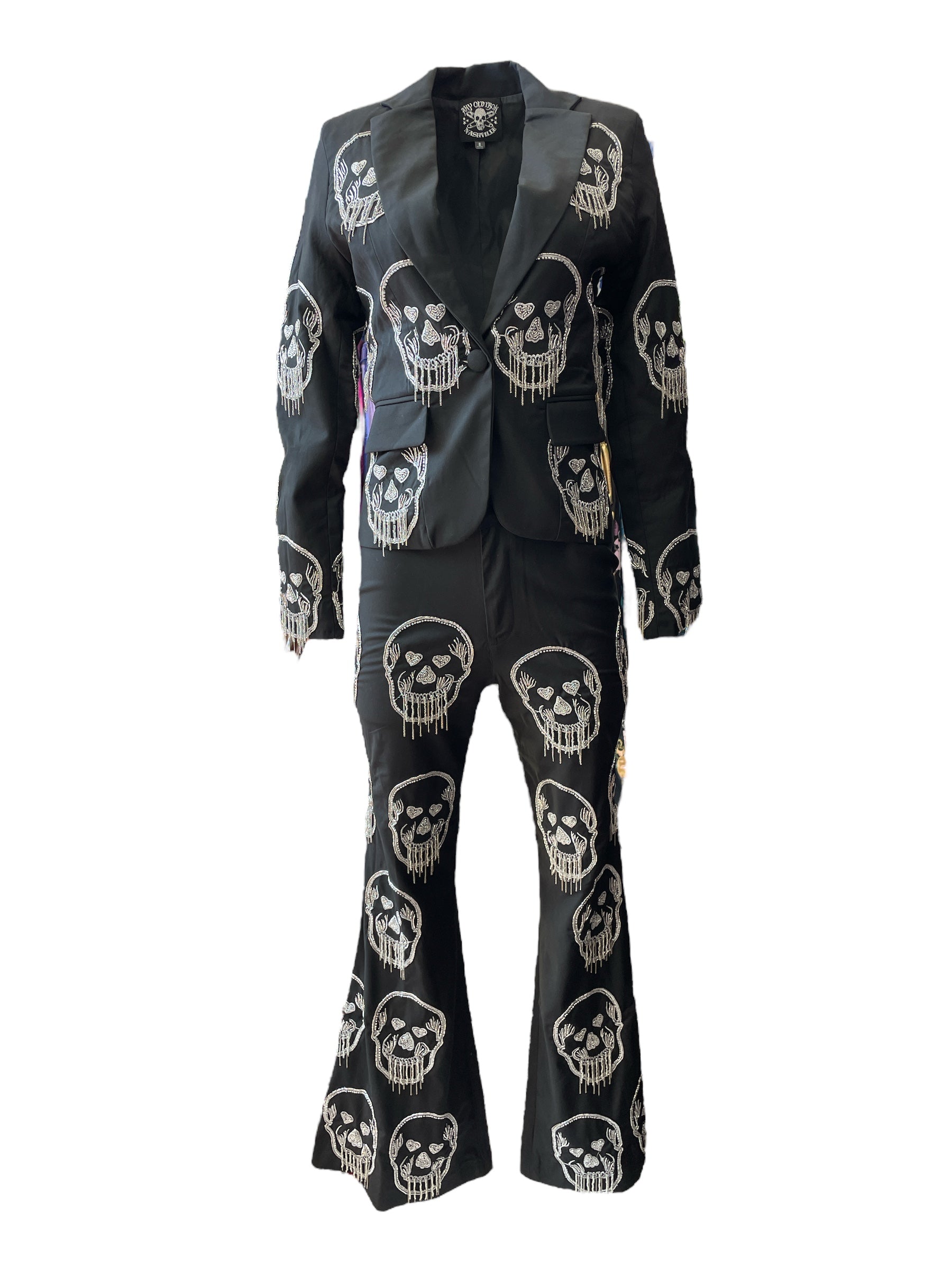 Any Old Iron Black / Silver  Skull Fringe Suit
