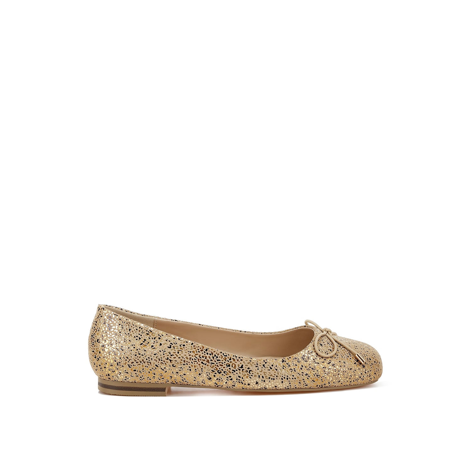 Rag & Co Women's Apollon Bow Detail Foil Print Suede Ballerinas In Gold By  In Green