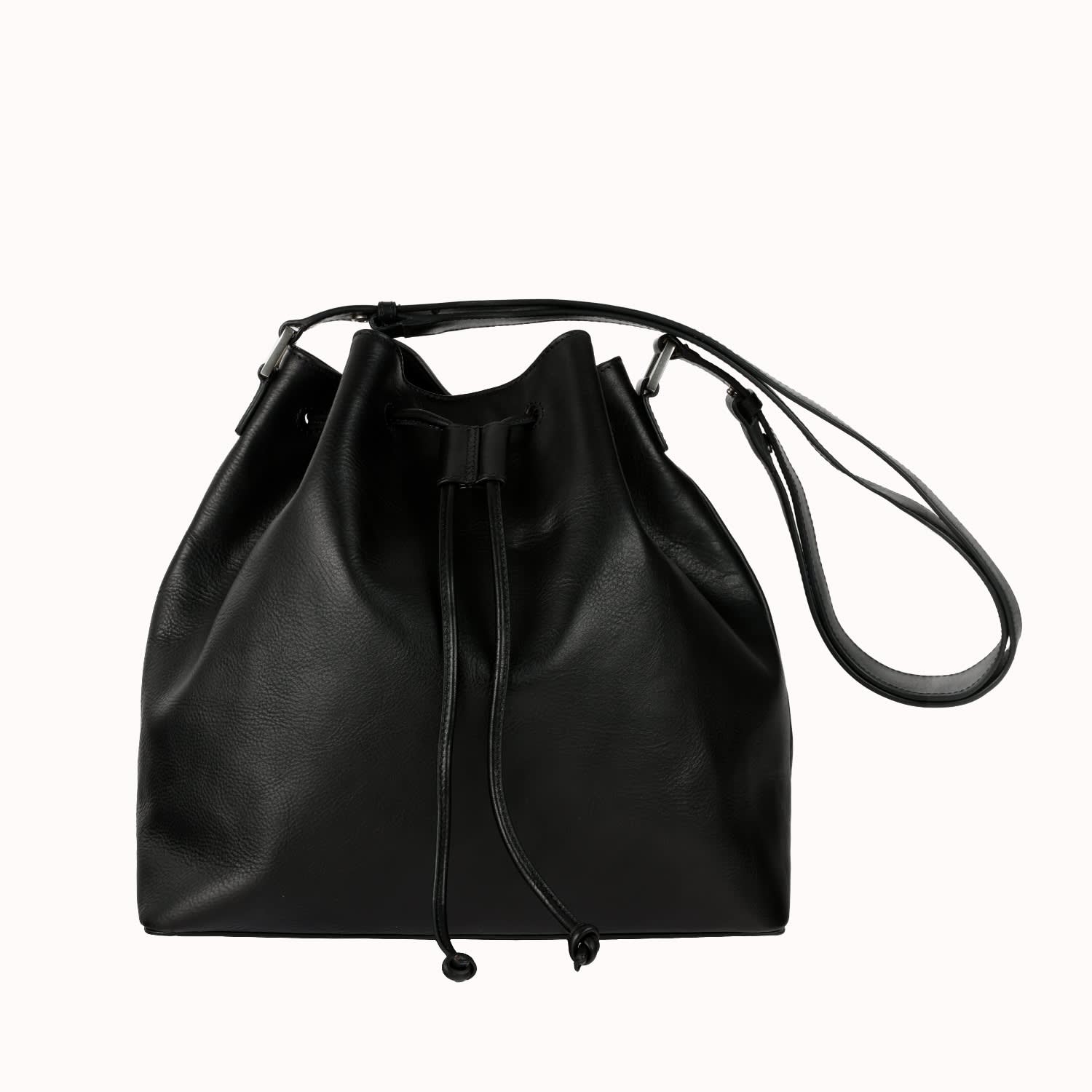 Time Resistance Leather Bucket Bag For Women In Black - Sybil In Black