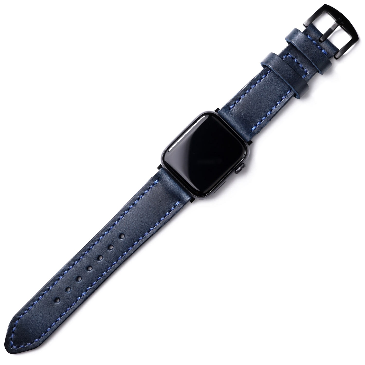 Roarcraft Men's Black / Blue Custom Made Apple Watch Strap - Indigo Blue In Black/blue