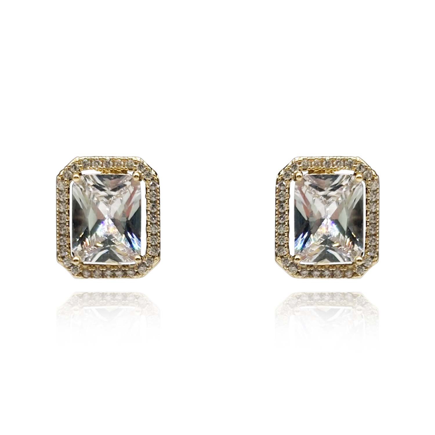 Michael Nash Jewelry Women's Gold / Neutrals Emerald Cut Cubic Zirconium Clip On Earring Set In Gold Plating
