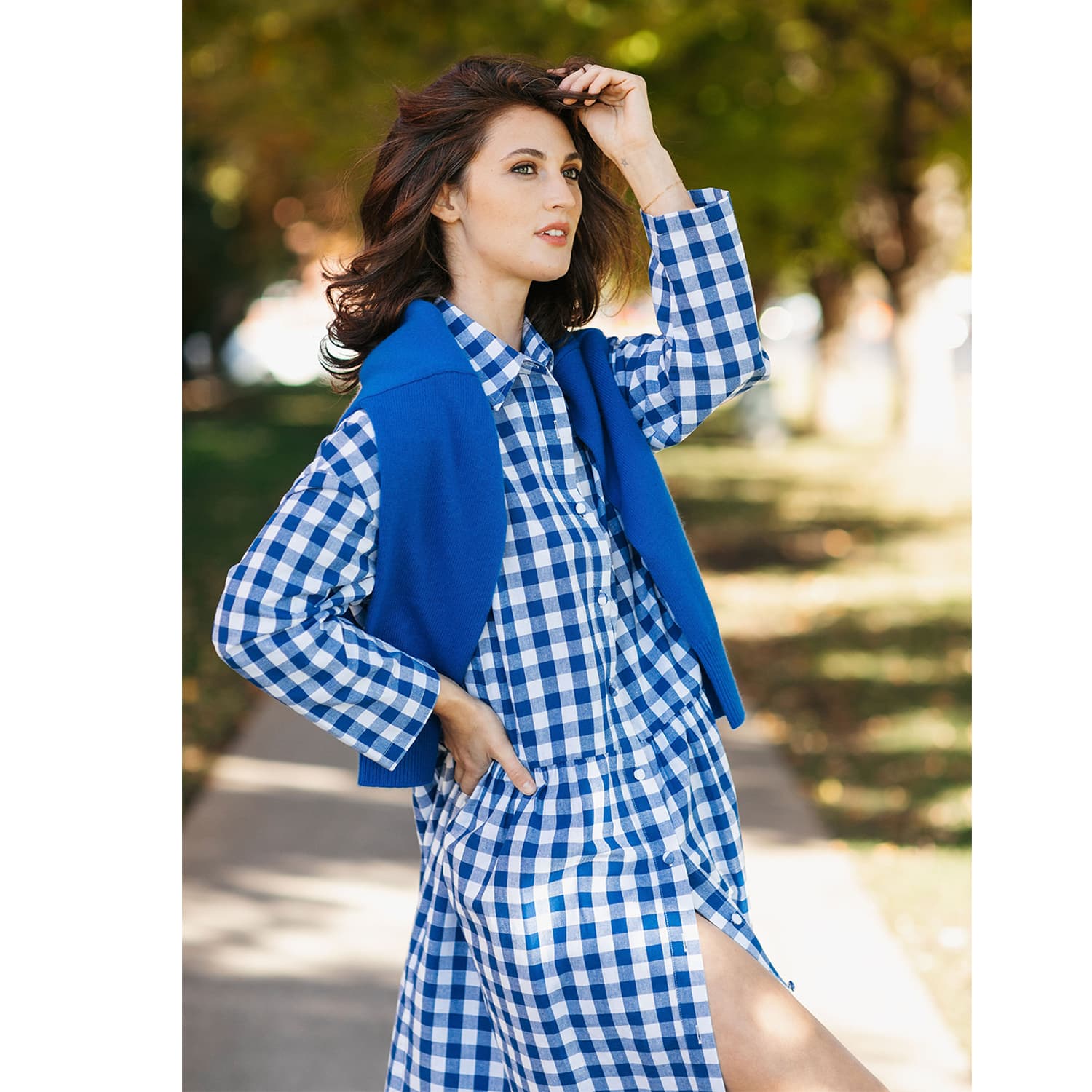 Cotton Linen Gingham Shirt Dress Cobalt Blue | Zenzee | Wolf & Badger