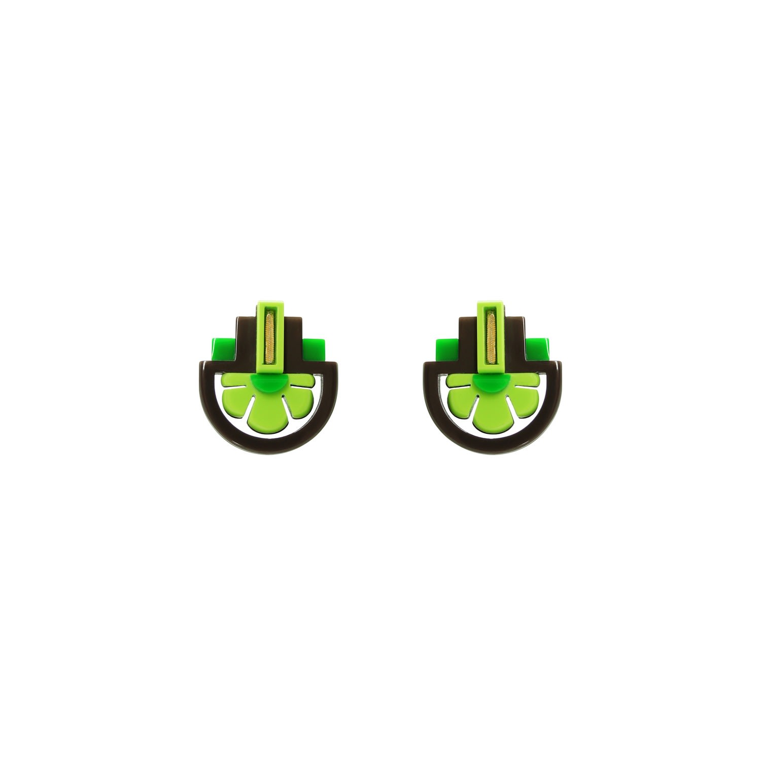 Gissa Bicalho Women's Green Acrylic Handmade Earring Three Flowers Avocate In Green