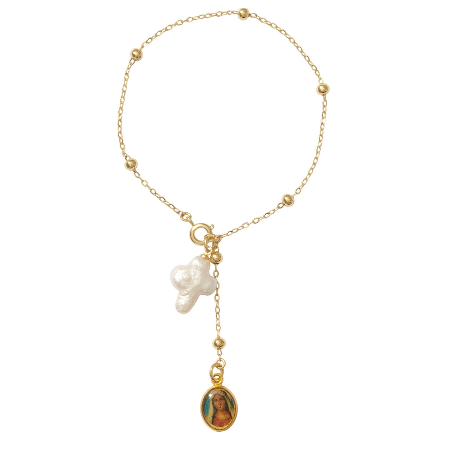 Alexie Of Athens Women's Gold Madonna Pearl Cross Bead Bracelet In Gold