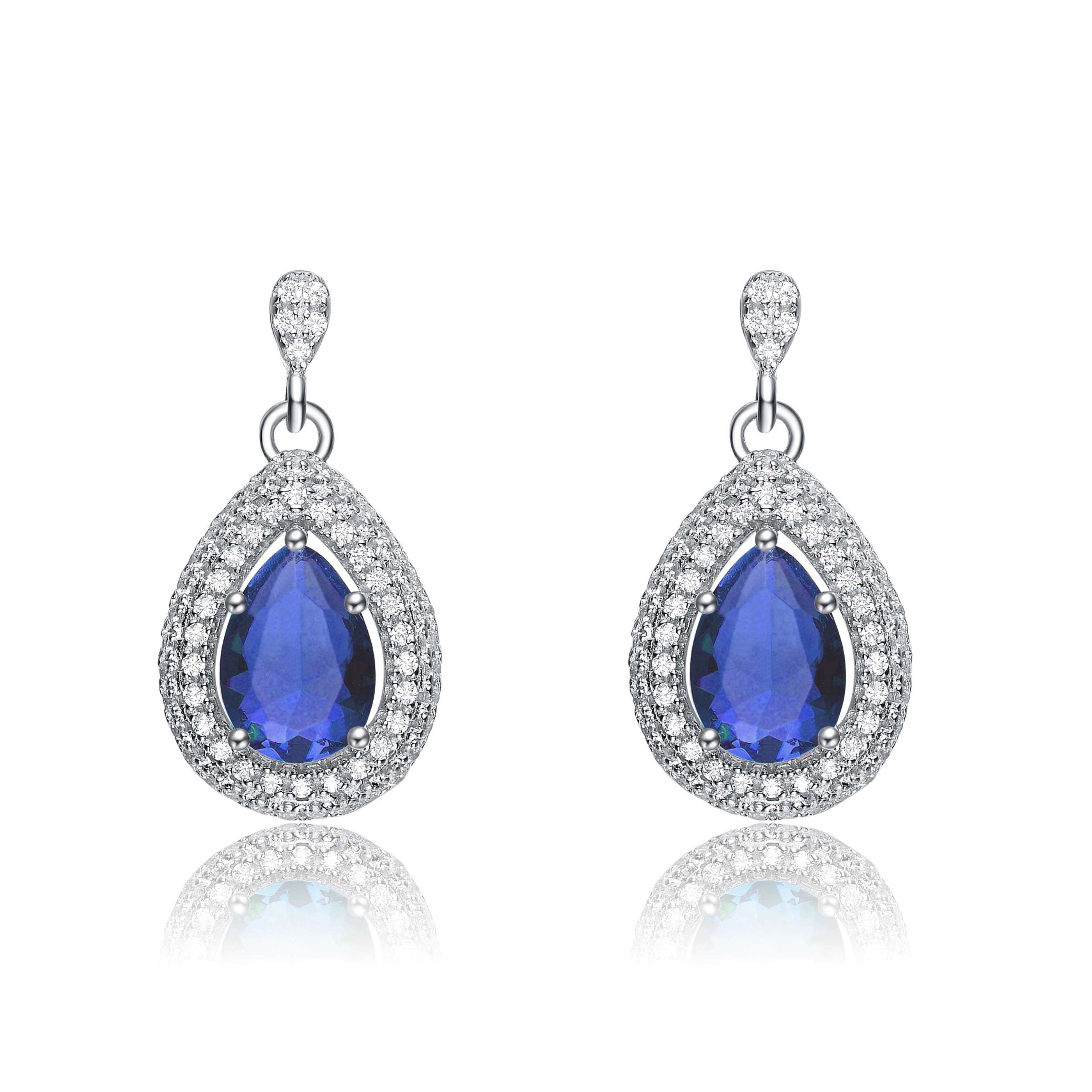 Women’s Blue / White / Silver Constance Dauphine White Gold Plated Teardrop Earrings Genevive Jewelry