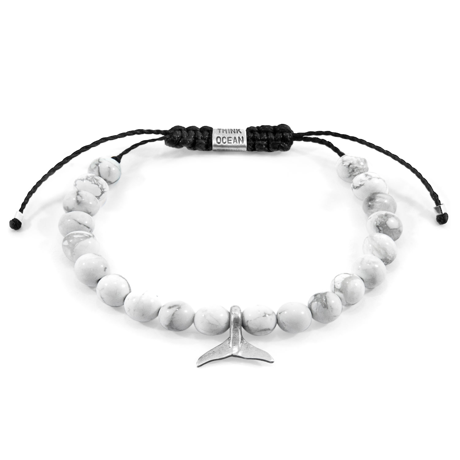 Anchor & Crew White Howlite Think Ocean Mini Whale Silver & Stone Macrame Bracelet - Women In White