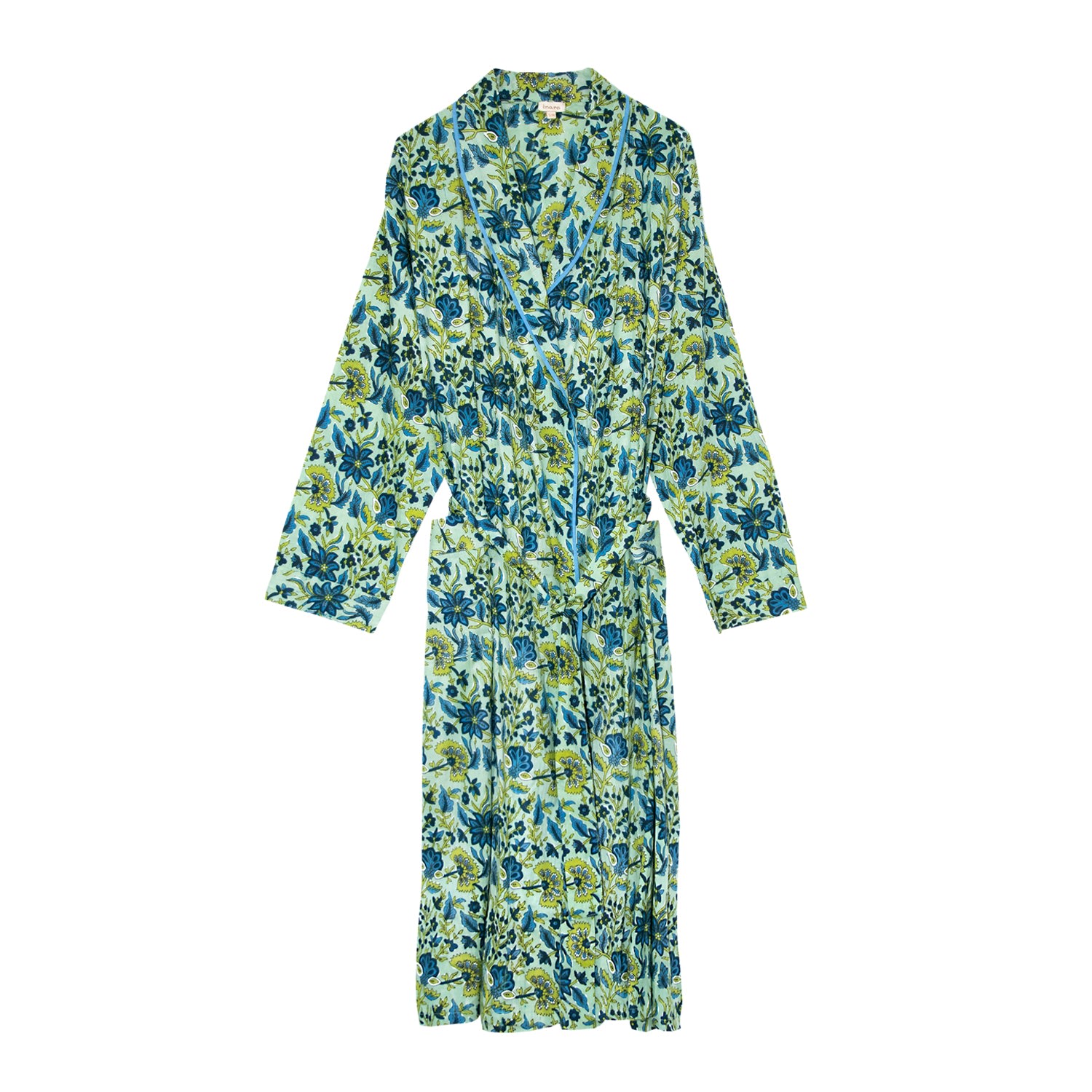 Inara Green Ladies Indian Cotton Robe - Lime Patchouli In Green