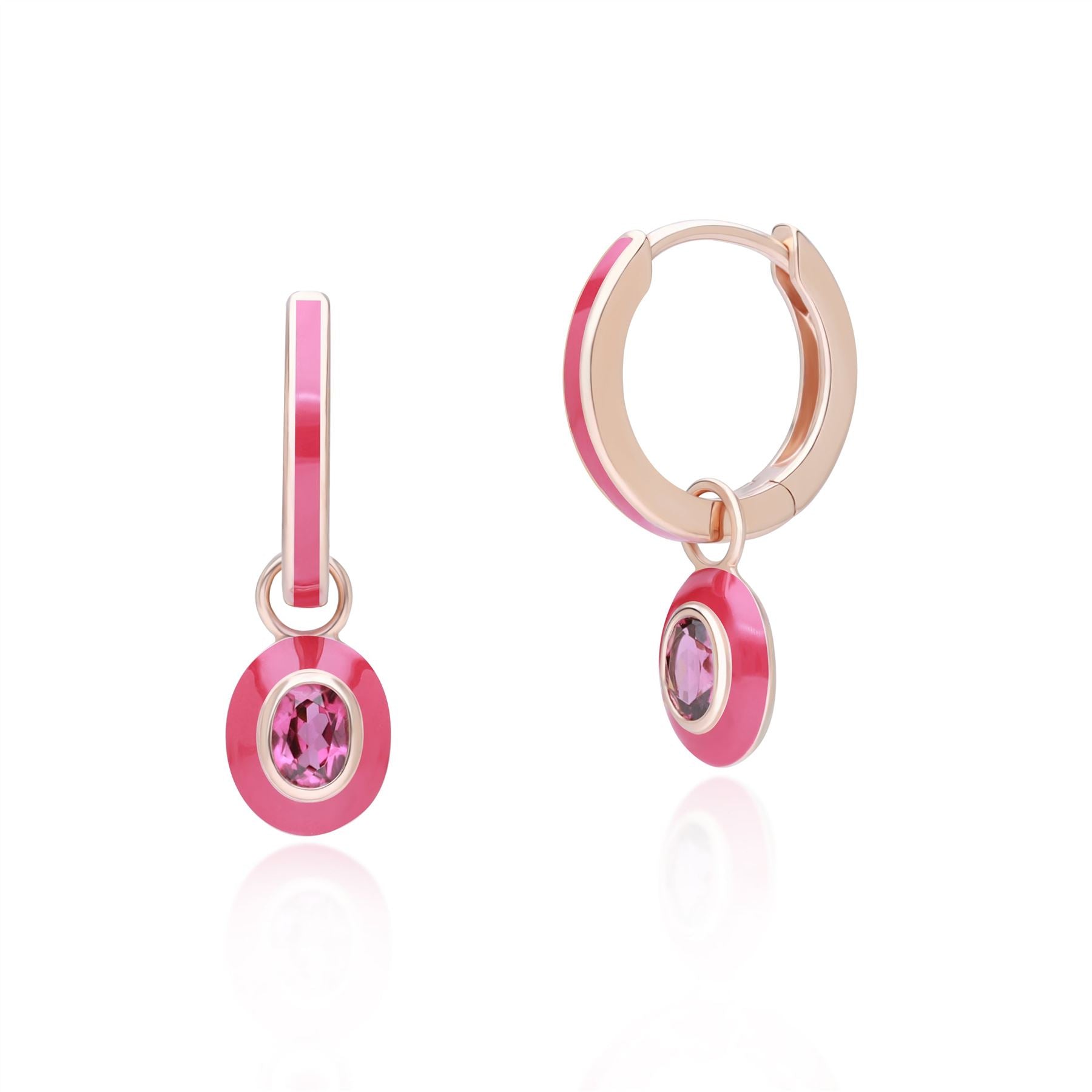 Women’s Pink / Purple Siberian Waltz Pink Enamel & Oval Rhodolite Hoop Earrings In Rose Gold Plated Sterling Silver Gemondo