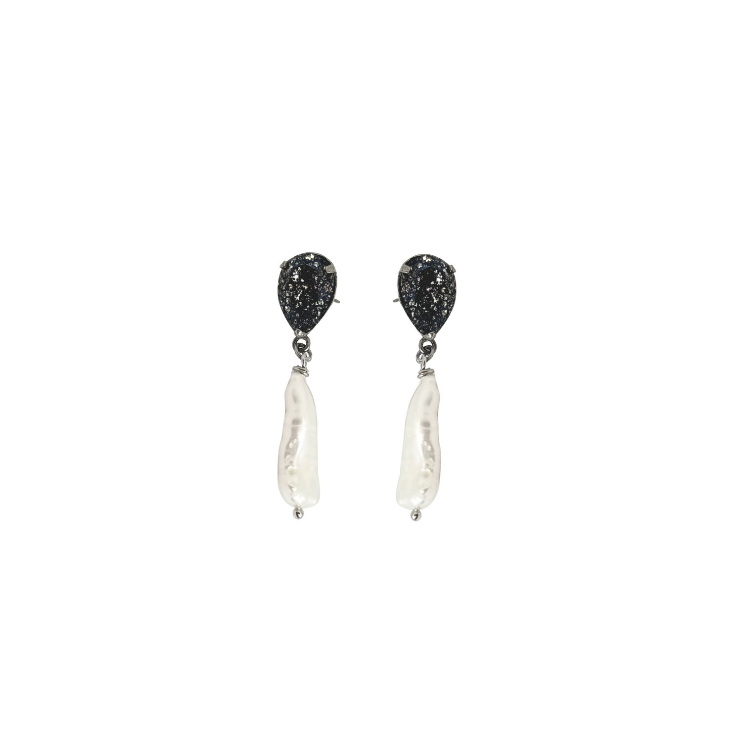 Iskra Women's Black / Silver River Pearl Earrings - Black Patina Silver In Multi