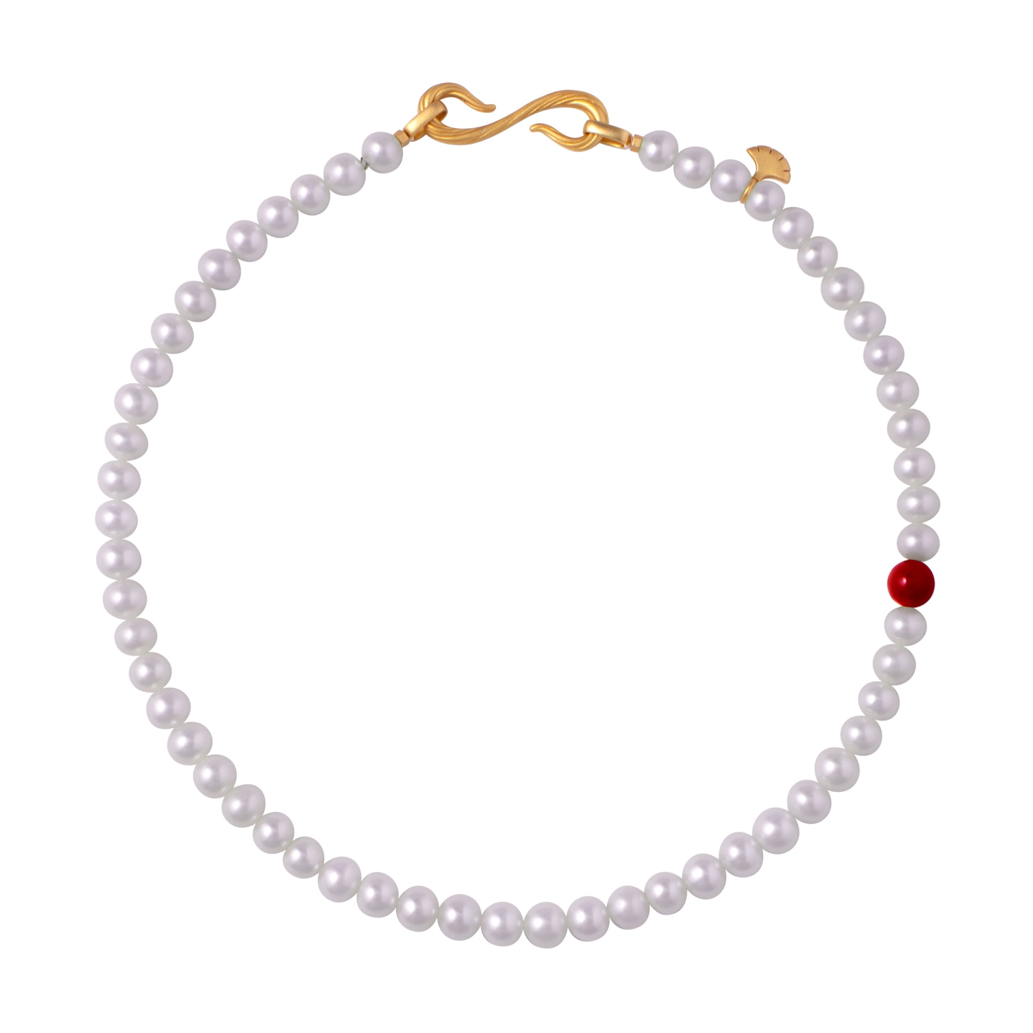 Women’s White / Red / Gold Biwako Freshwater Pearl Necklace With Gold Vermeil Large Clasp Biwako Jewelry