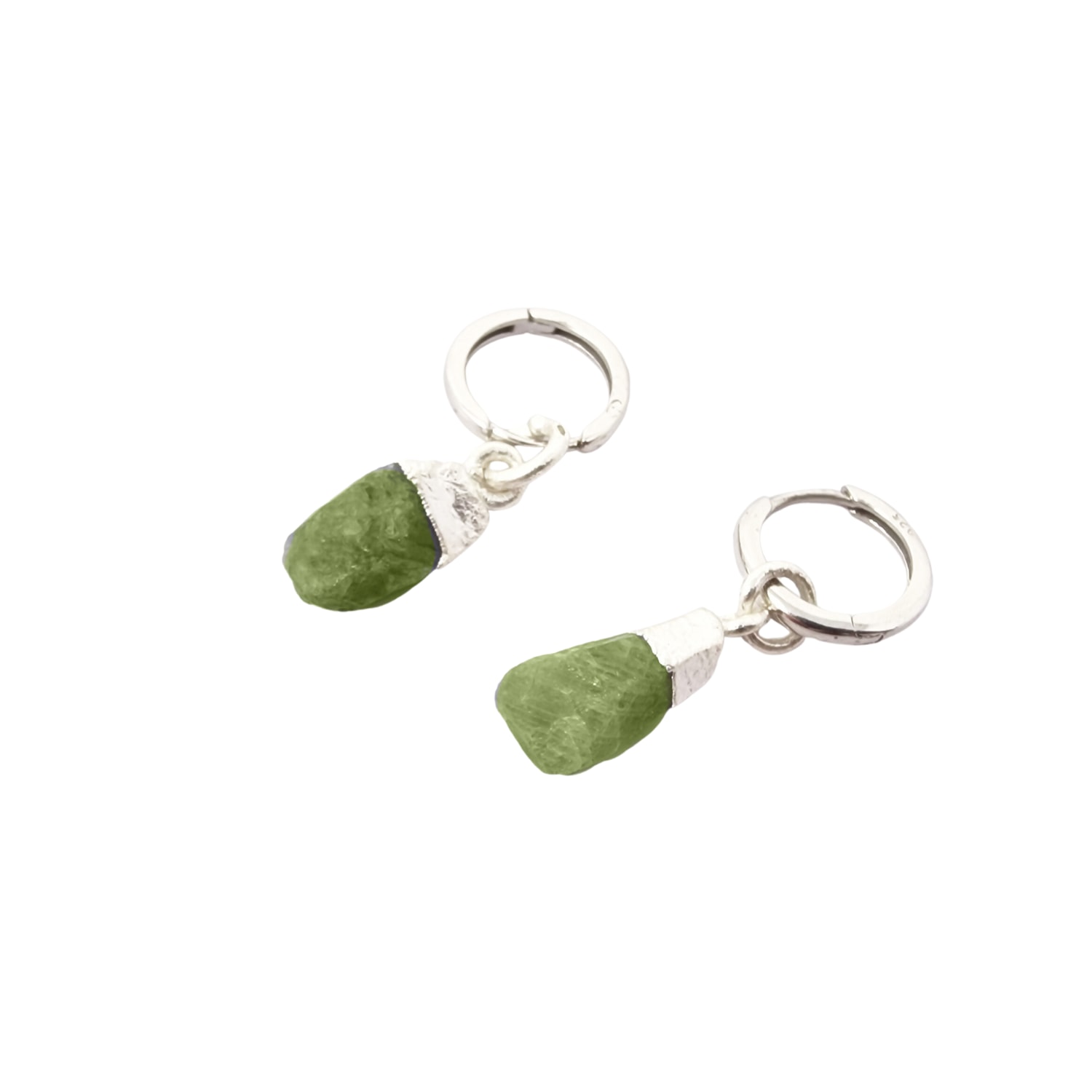 Harfi Women's Green / Silver Raw Peridot Sterling Silver August Birthstone Crystal Small Round Huggies In Multi
