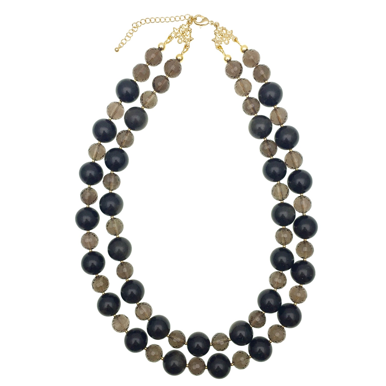 Farra Women's Black Tiger Eye Stones Double Strands Necklace