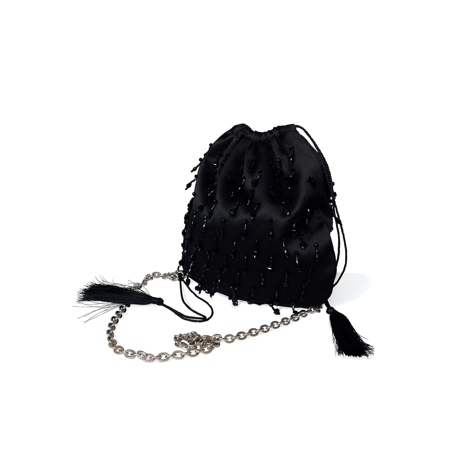 Women’s Margarita Crystal Hand-Embellished Satin Bucket Bag - Black One Size 2Kstyle