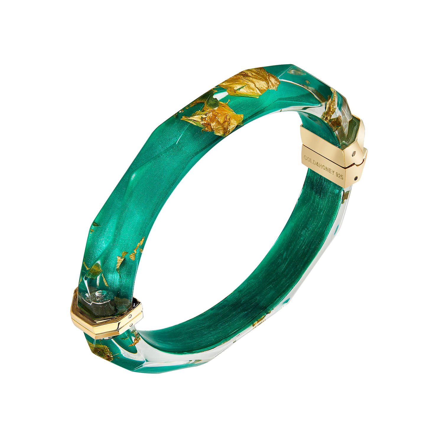 24K Gold Leaf Lucite Bangle In Emerald Green | Gold & Honey | Wolf