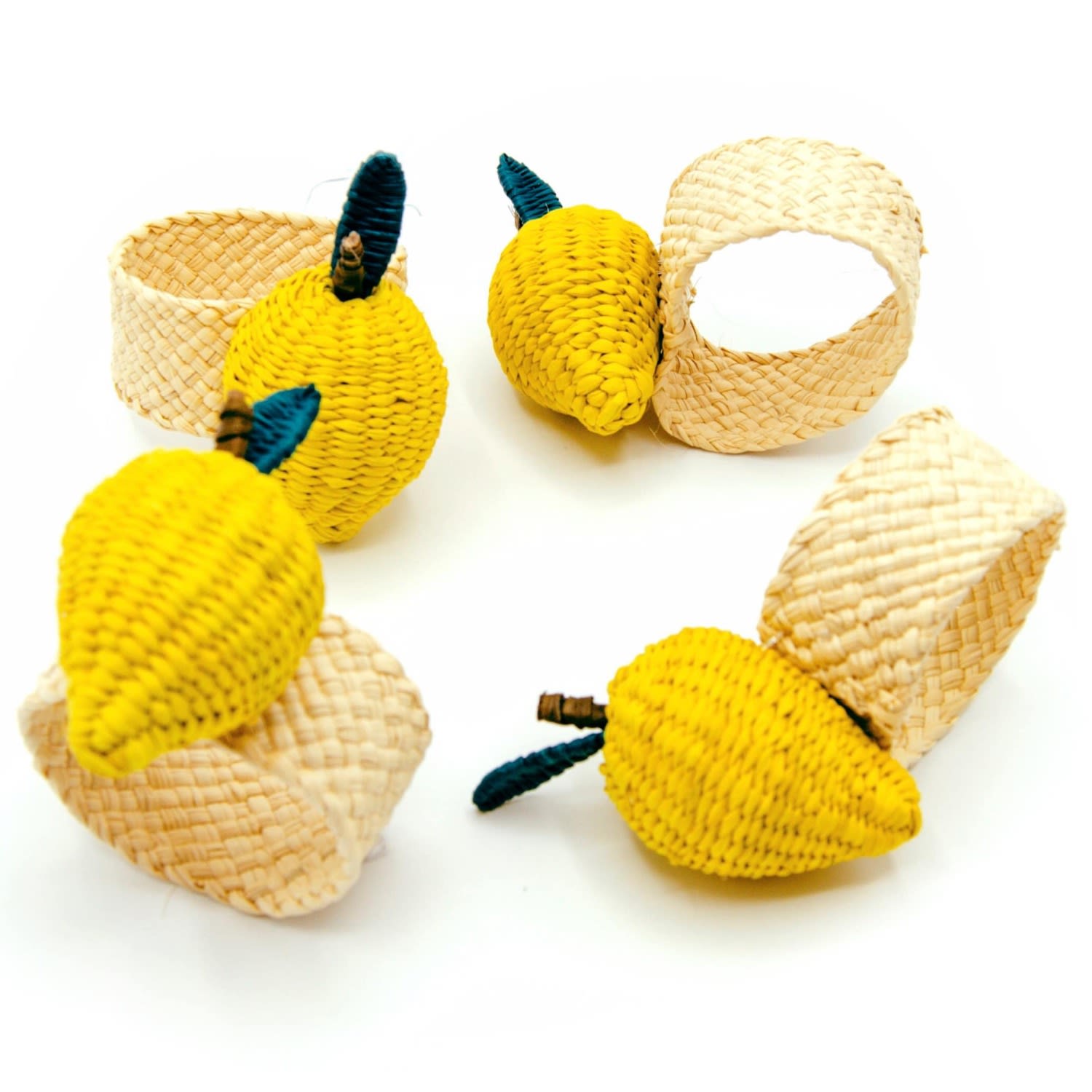 Yellow / Orange Yellow Lemon Straw Napkin Rings Set Of 4 Washein