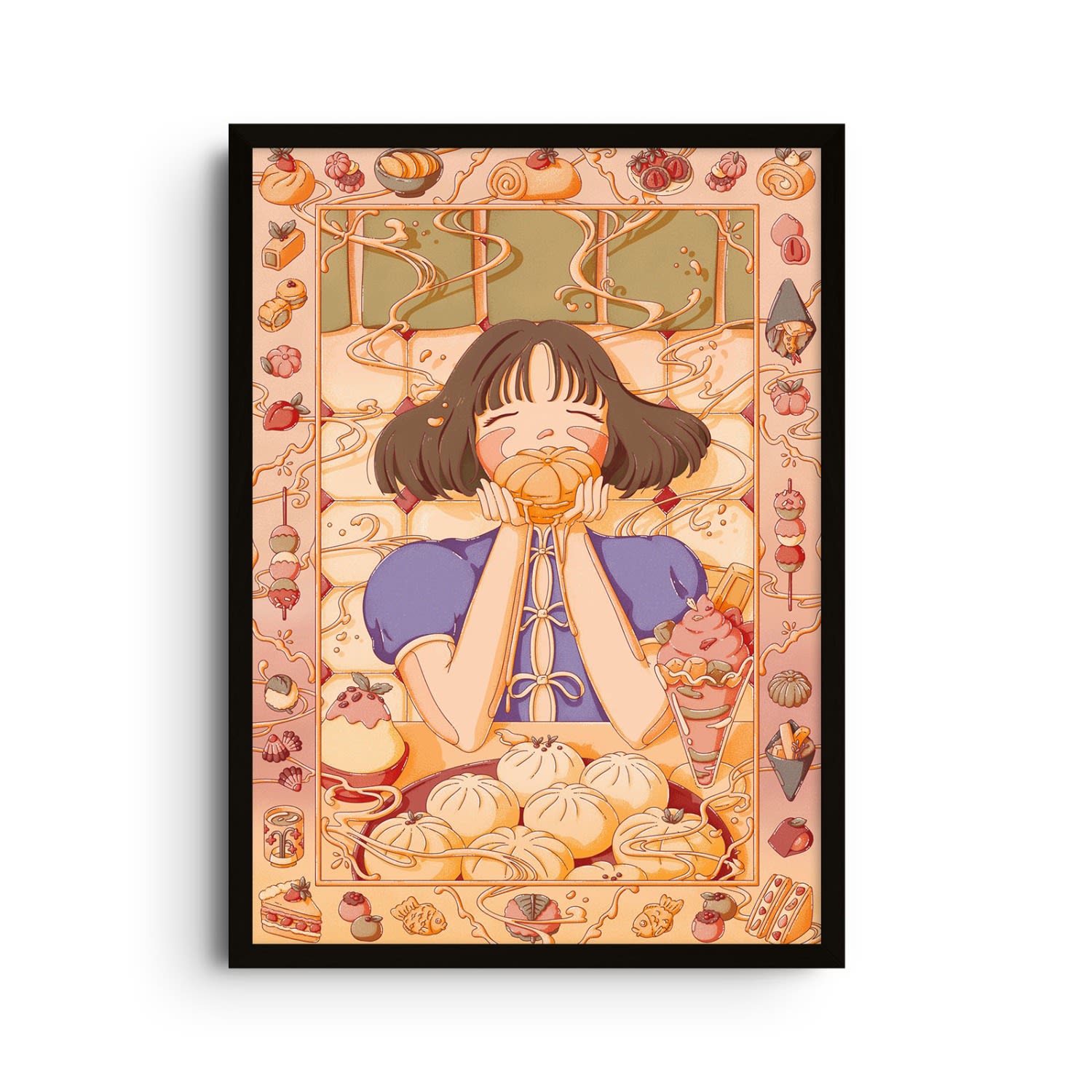 East Side Studio London Neutrals / Yellow / Orange Custard Dreams - Japanese Foodie Art Print - Small In Yellow/orange