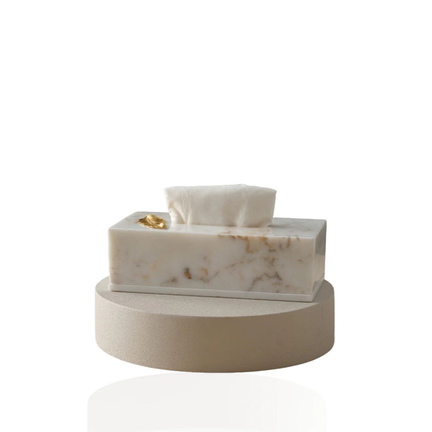 White / Gold White Marble Tissue Box Cover With Brass Leaf Accent For Elegant Bathroom | Marleth