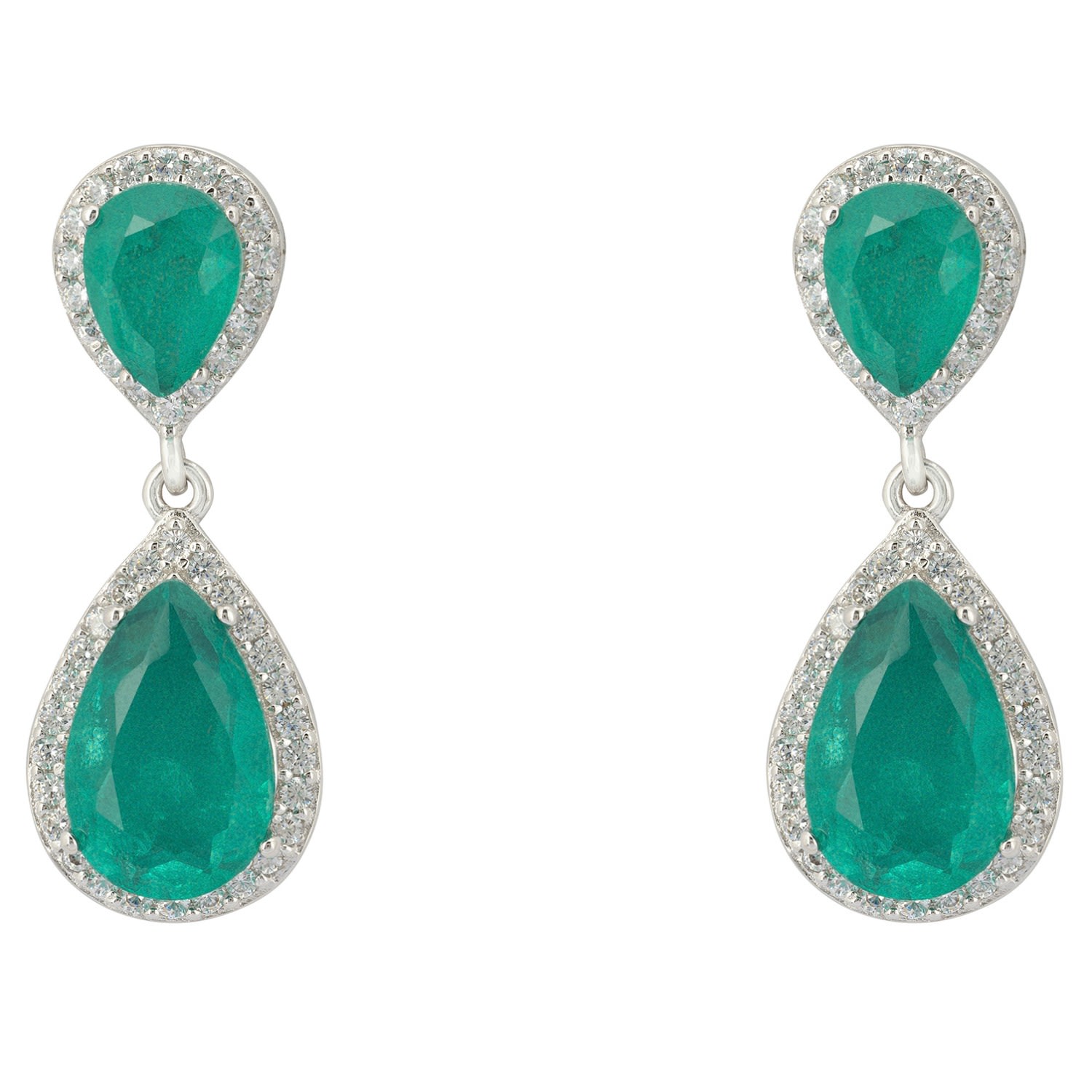 Latelita Women's Green / Silver / White Odette Teardrop Colombian Emerald Earrings Silver In Multi