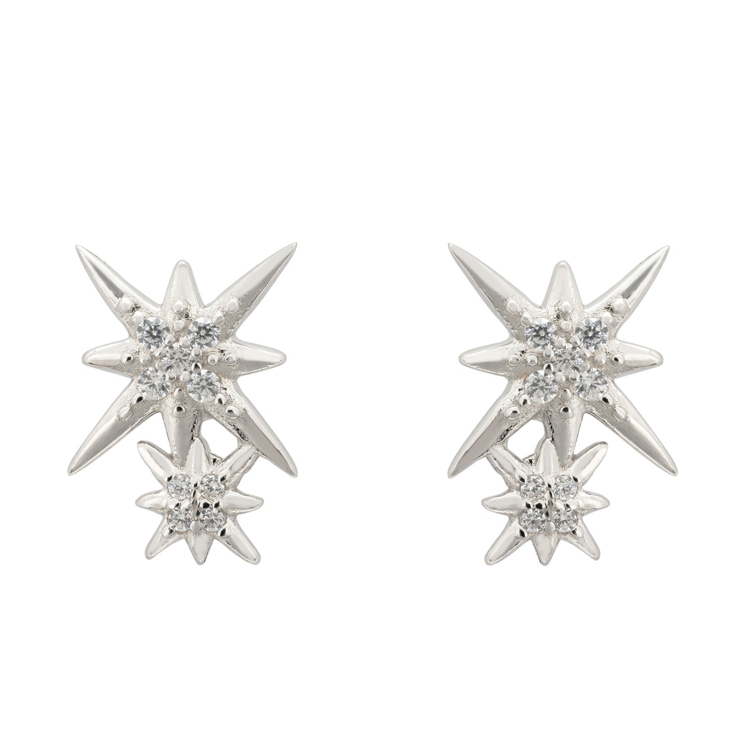 Women’s White / Silver Double Star Stud Earrings Silver Latelita