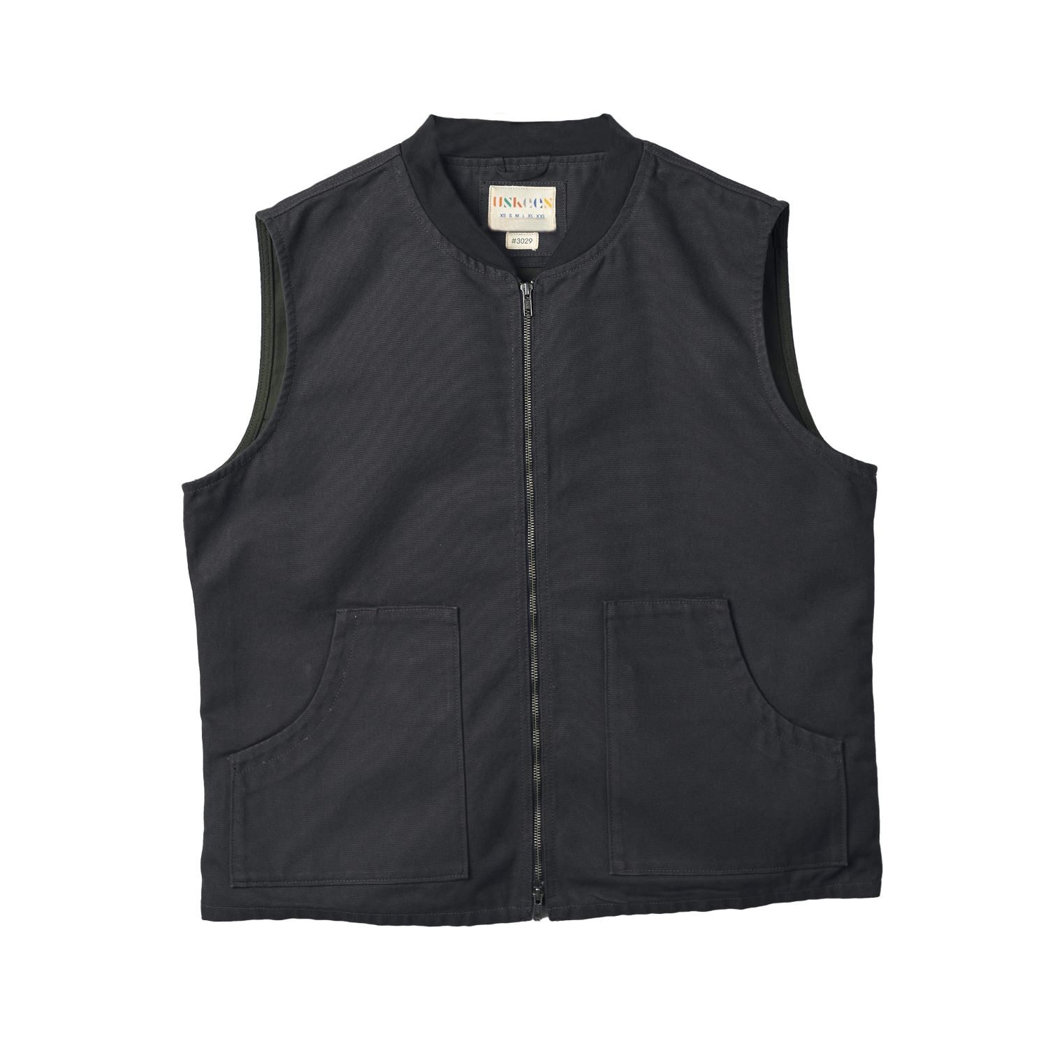 Uskees Men's Black Canvas Vest With Patch Pockets - Charcoal