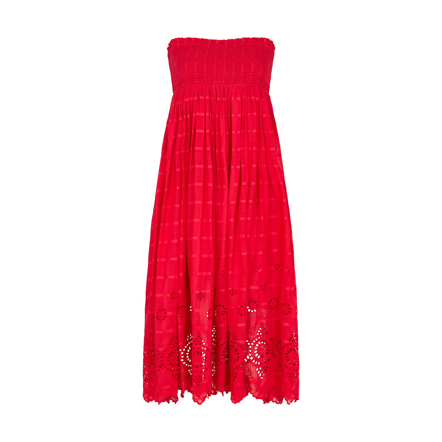 Raffya Women's Mirella Smocked Waist Embroidered Midi Skirt In Red In Red