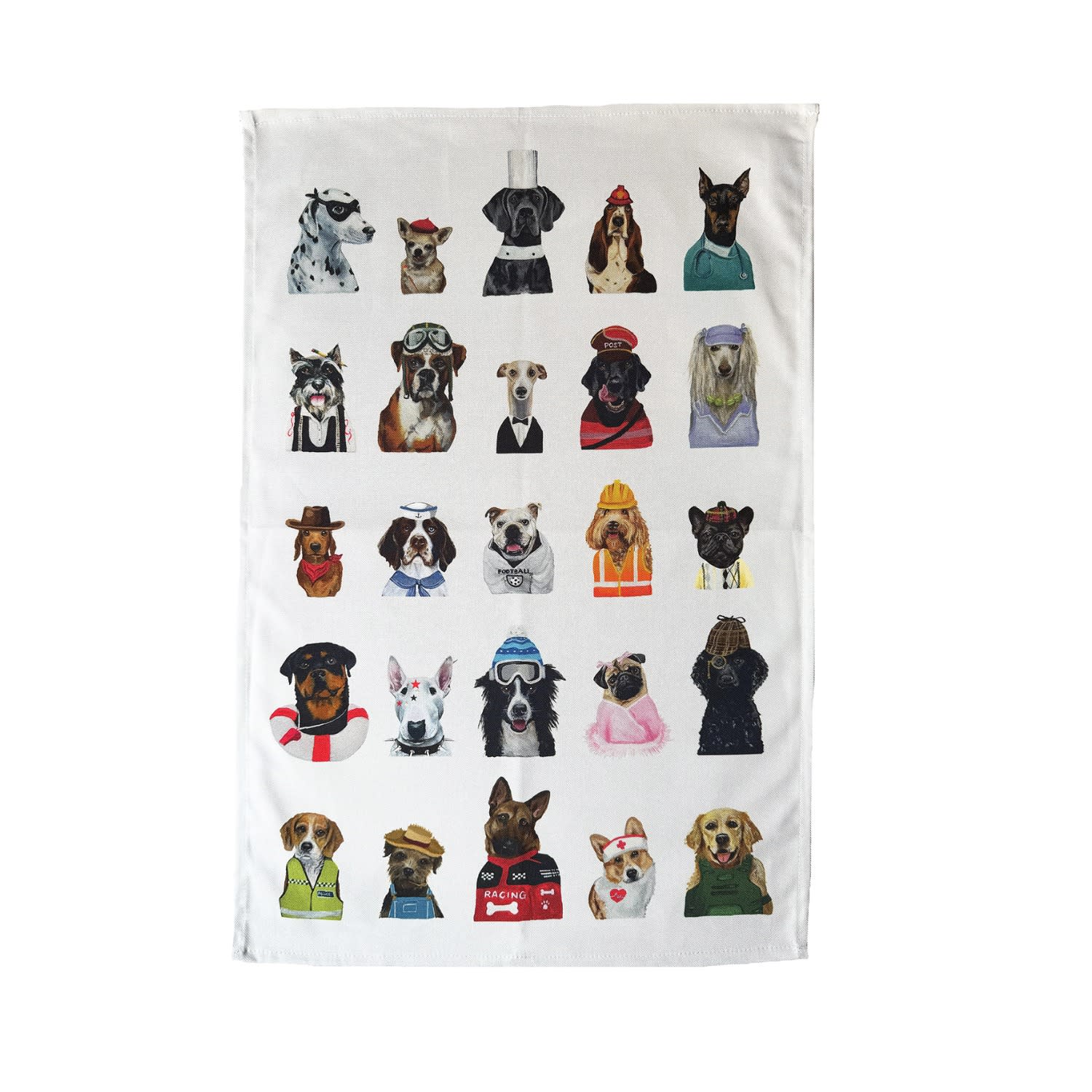 Jessica Anderton Designs Neutrals Dogs Cotton Tea Towels - Stone White In White