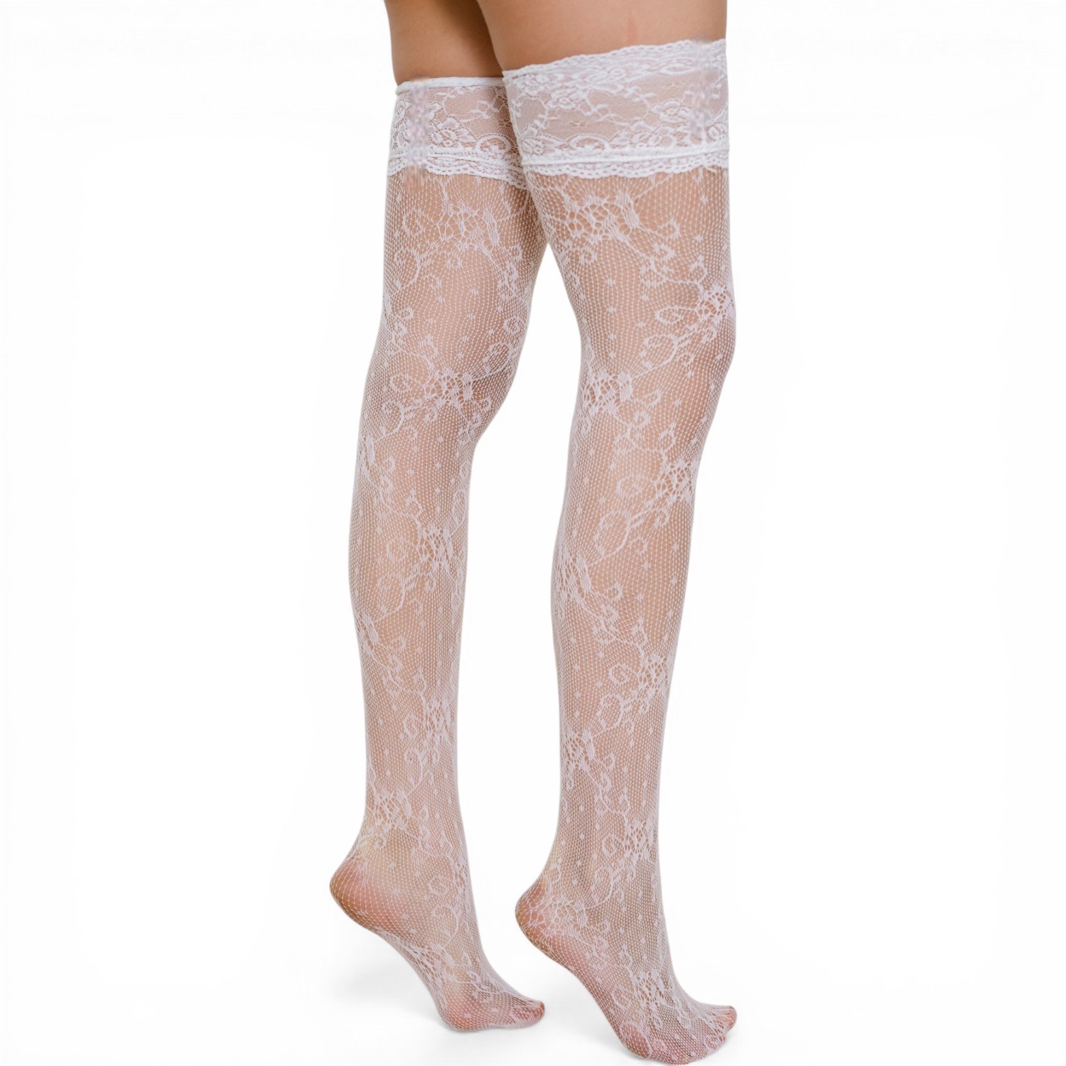 Women's Lace Thigh High Socks - White | One Size | High Heel Jungle by Kathryn Eisman