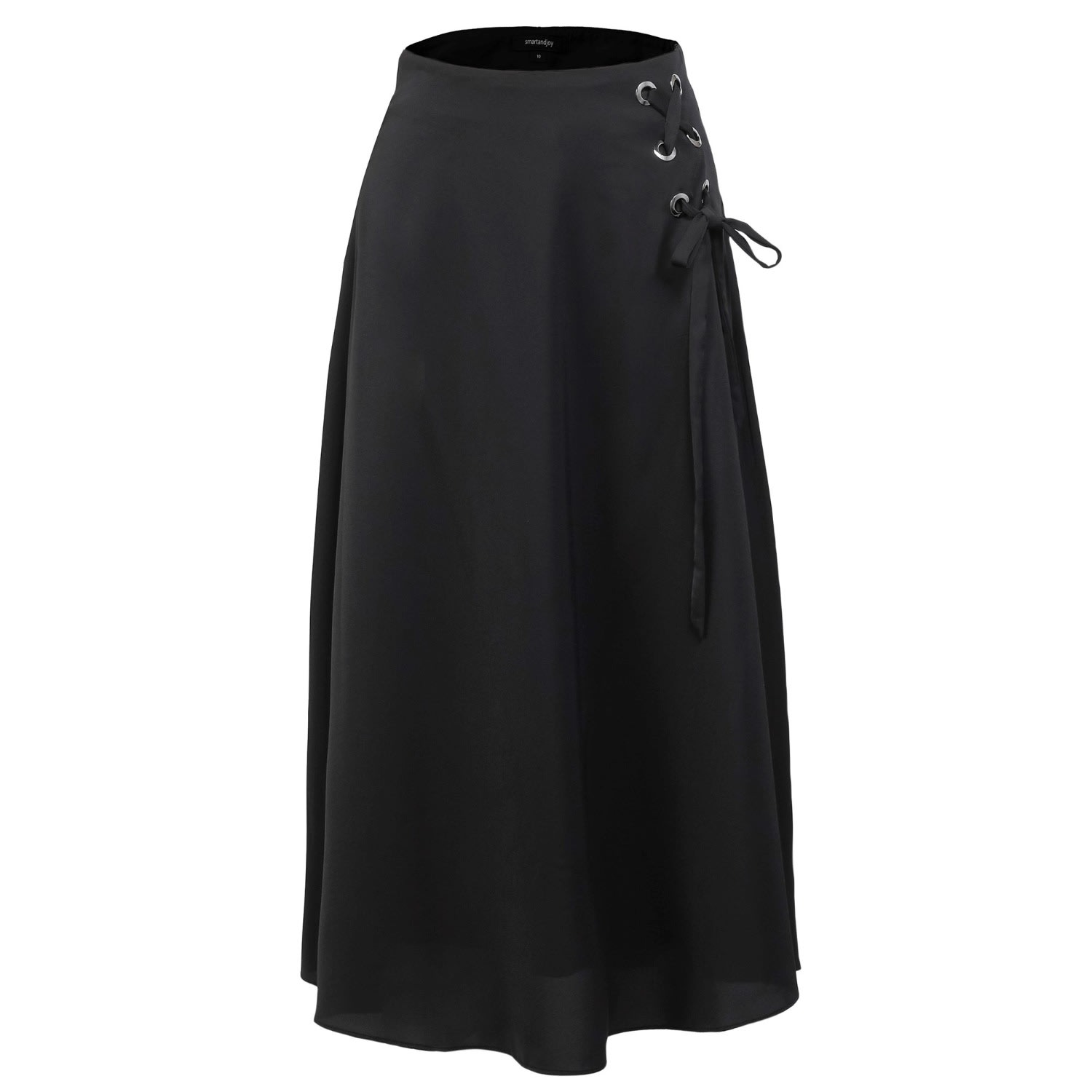 Smart And Joy Women's Lacing On Side Trapeze Midi Skirt - Black In Black
