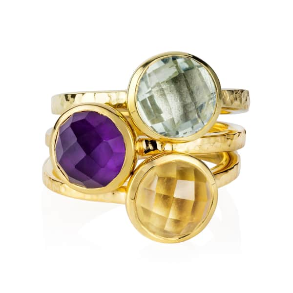 Neola Estella Gold Stacking Ring With Rainbow Moonstone In Stacking