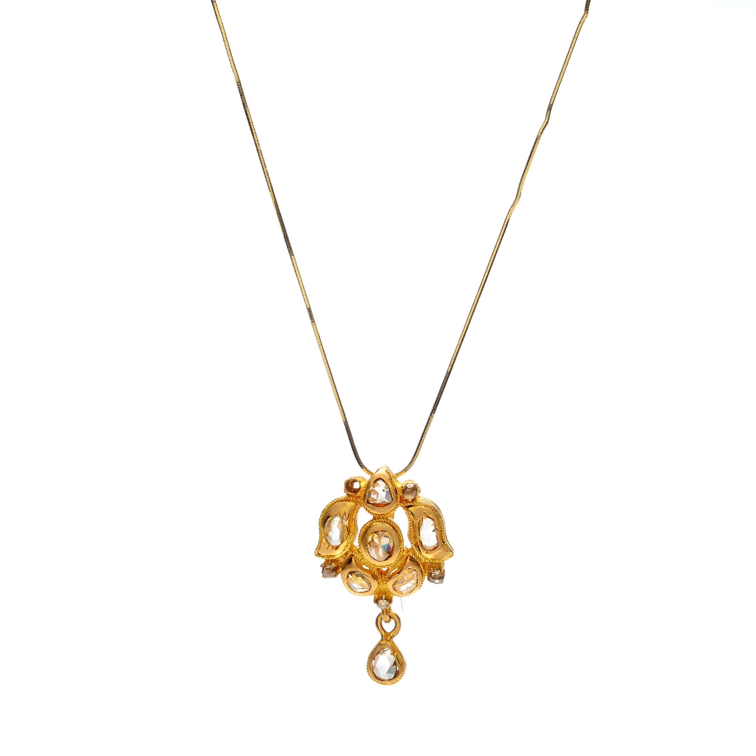 Women’s Gold / White 18K Yellow Gold In Natural Uncut Diamond Flower Luxury Pendant Artisan