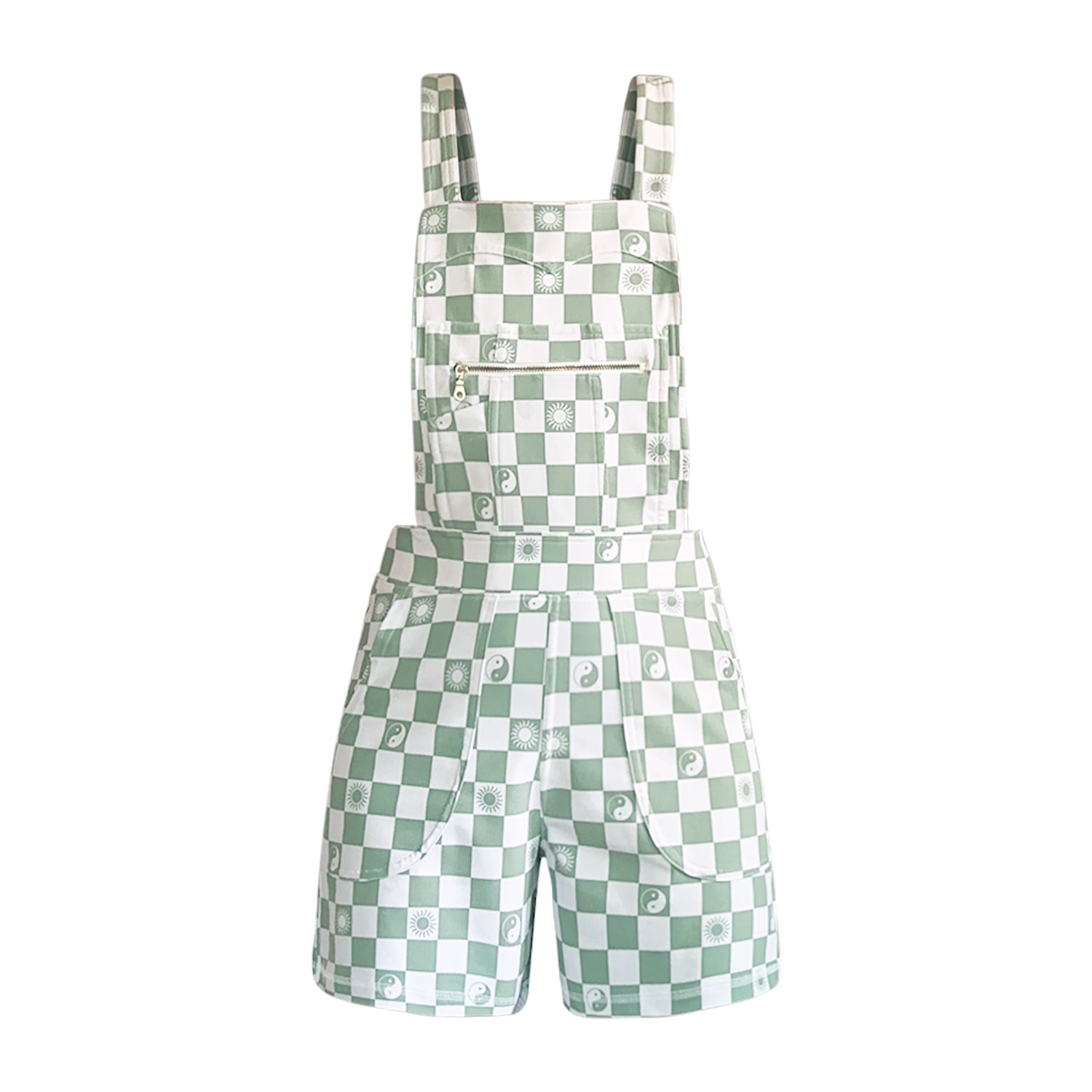 Swaay Women's Neutrals / Green Overall Romper Checkered Print In Green